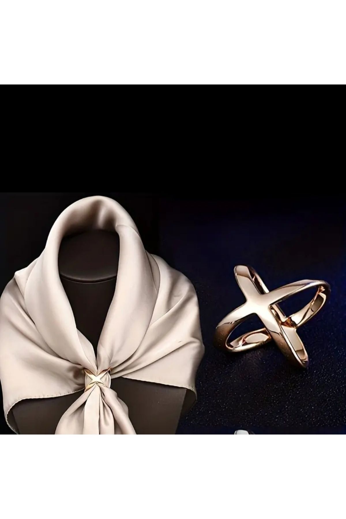 chibi Çapraz model Rose Gold Metal Eşarp Fular Şal Yüzüğü Şık Aksesuar
