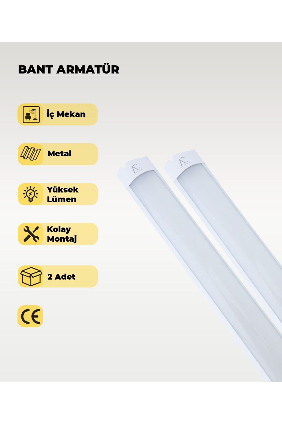 AC AYDINLATMA 36W Beyaz Led Bant Armatür 3200K (Sarı Işık) 2 Adet