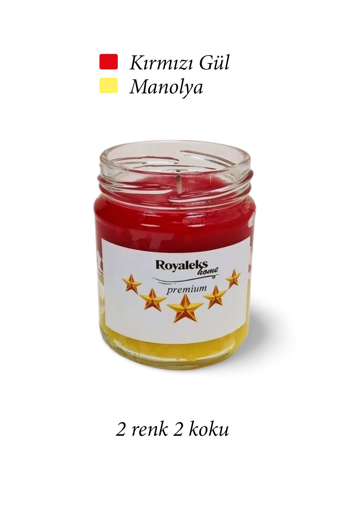 Meleners Premium Seri 2 Renk 2 Koku Sarı Kırmızı Beş Yıldız Kavanoz Mum 210 cc - RYL