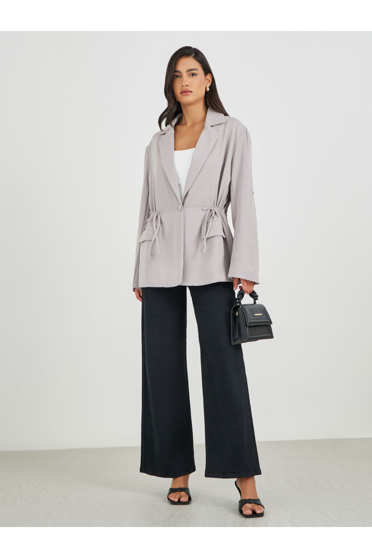 Styli-Solid Regular Length Regular Fit Blazer with Drawcord 3