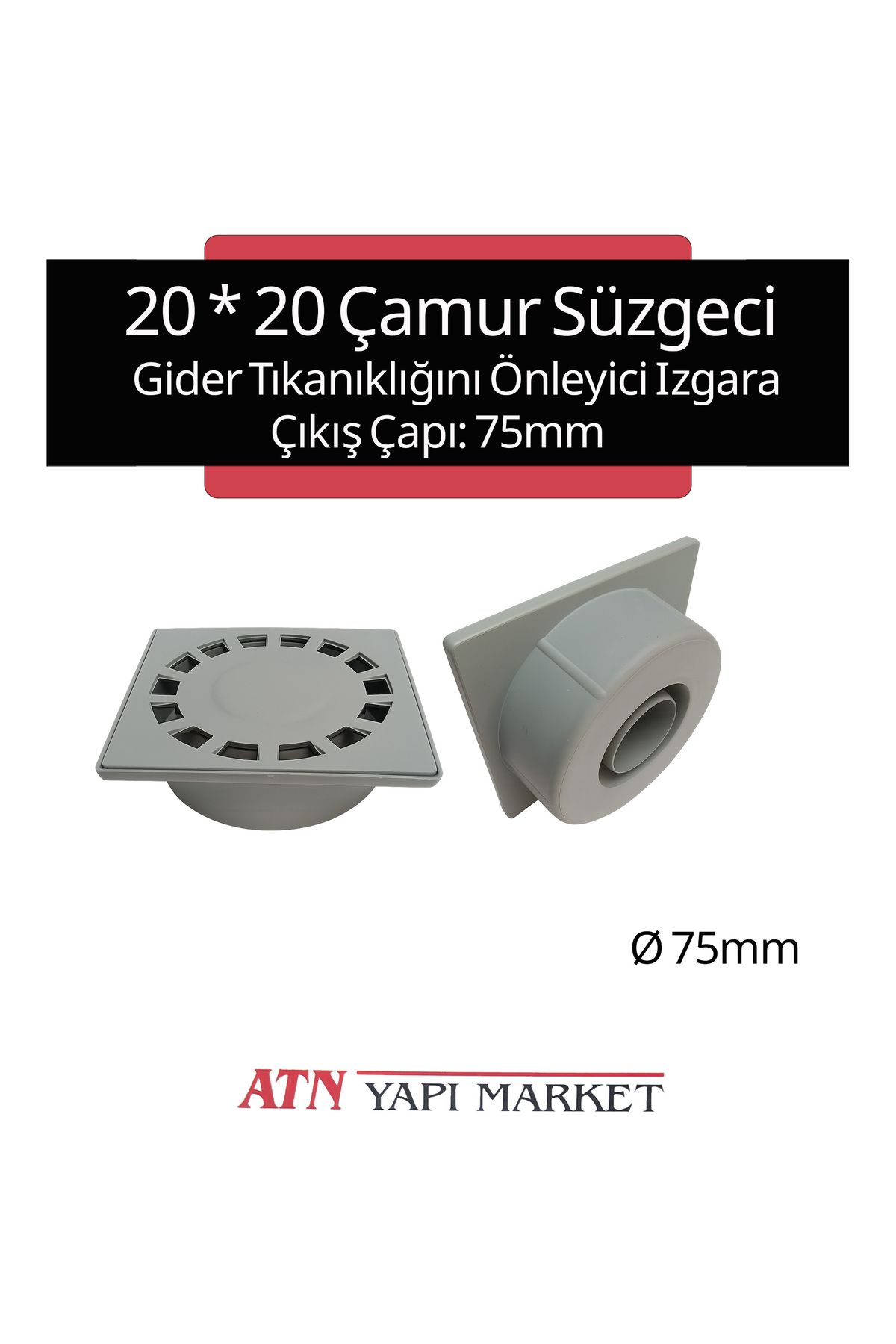 LÜXPAR 20x20 Çamur Sifonu Ø75 Alt Çıkışlı - Logar Izgarası - Yer Gideri ve Atık Su Tahliyesi