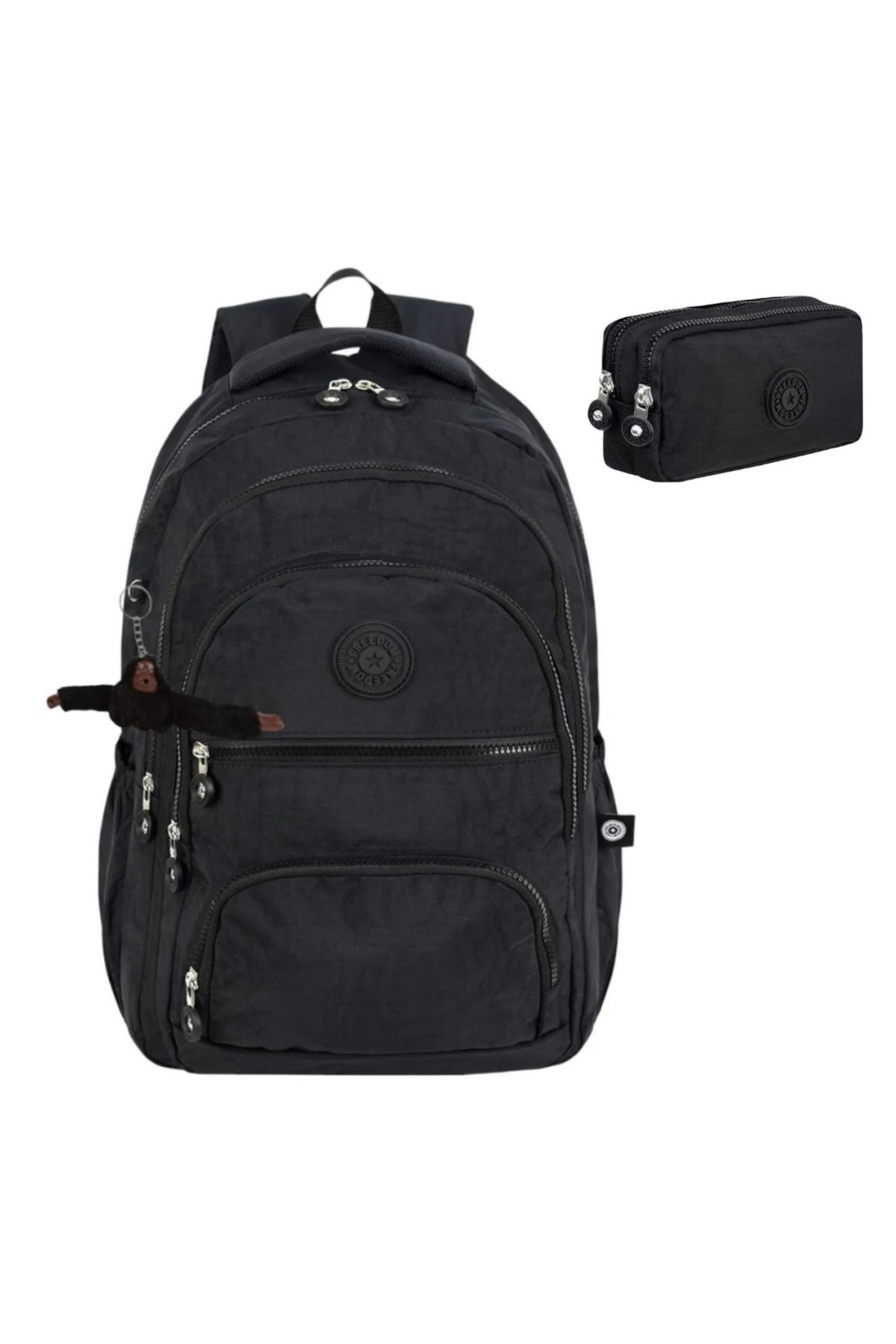 great bags Yeni Sezon Krinkıl Siyah Lise ve Ortaokul Sırt Çantası ve Çift Bölmeli Gözlü Kalemlikli Okul Set