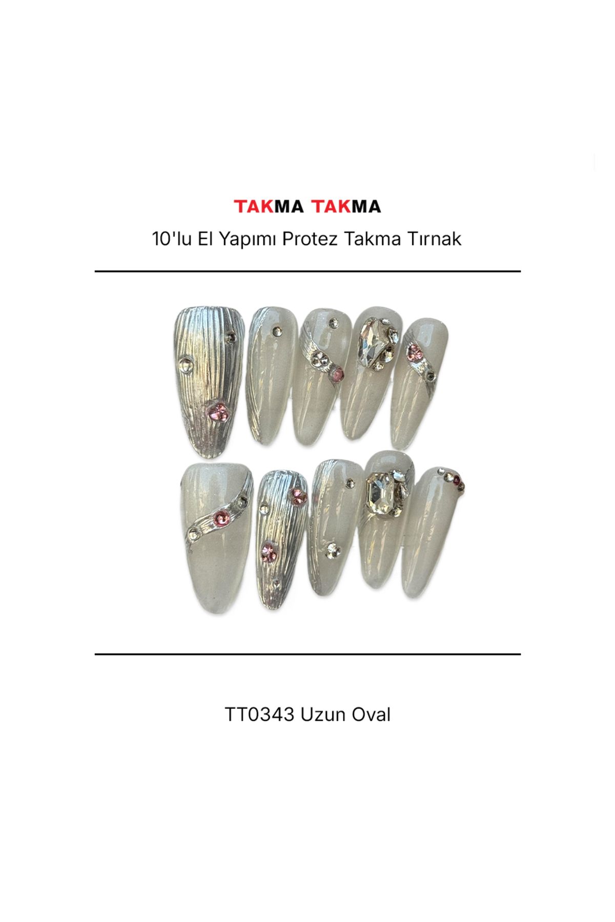 Takma Takma Tekrar Kullanılabilir El Yapımı Protez Takma Tırnak TT0343 - İkizler Parıltı - 10'lu L-Pembe