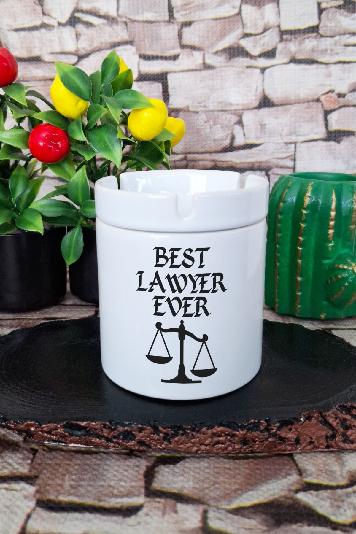 qoeuyl boutique Best Lawyer Ever Avukat Baskılı Seramik Kapaklı Kokusuz Küllük