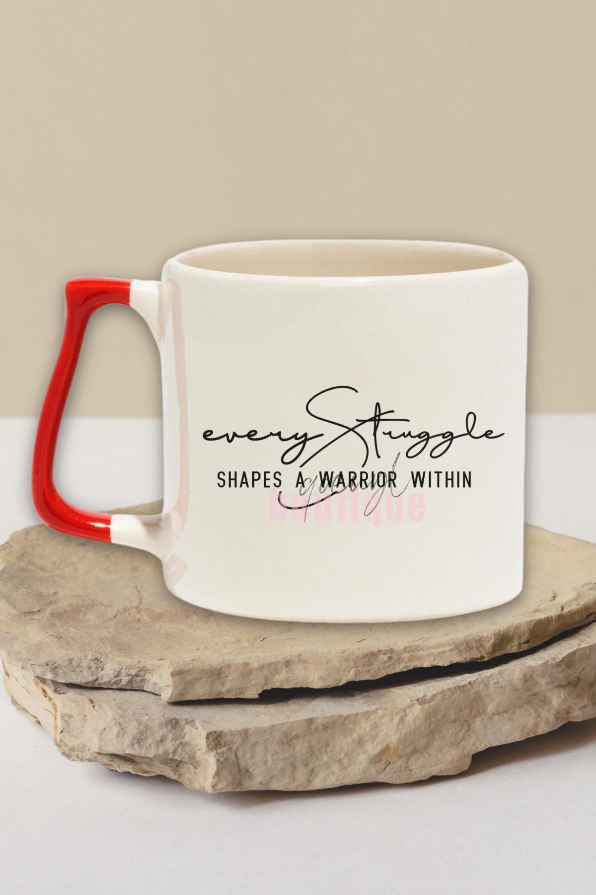 qoeuyl boutique Every Struggle Shapes A Warrior Yazılı Motivasyon Güç Hediyelik Kulplu Kupa Bardak