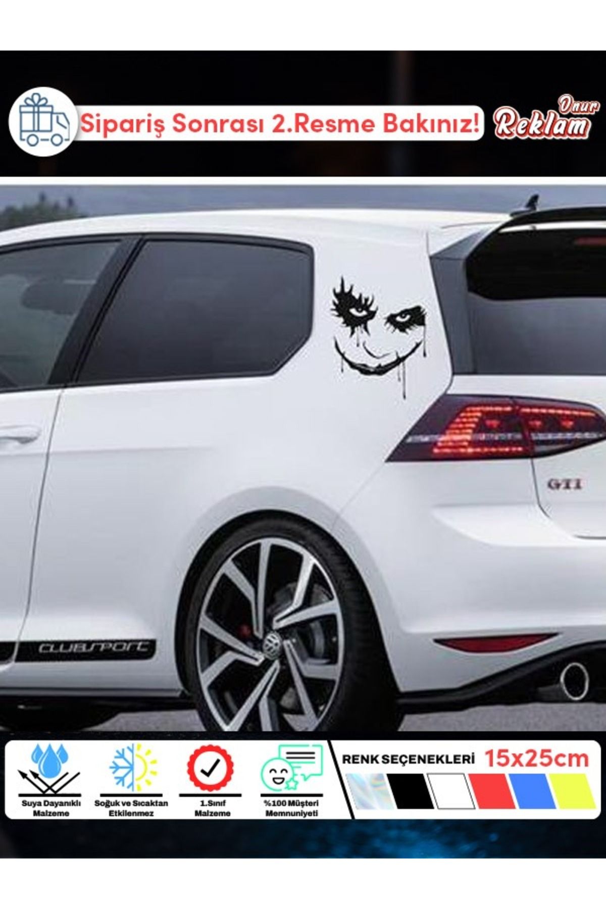 Onur Reklam Joker Gülümseme Araba Stickerı – 15x25 cm Suya Dayanıklı Çıkartma