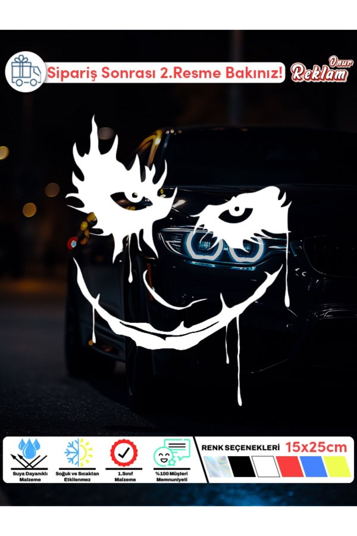 Onur Reklam Joker Gülümseme Araba Stickerı – 15x25 cm Suya Dayanıklı Çıkartma