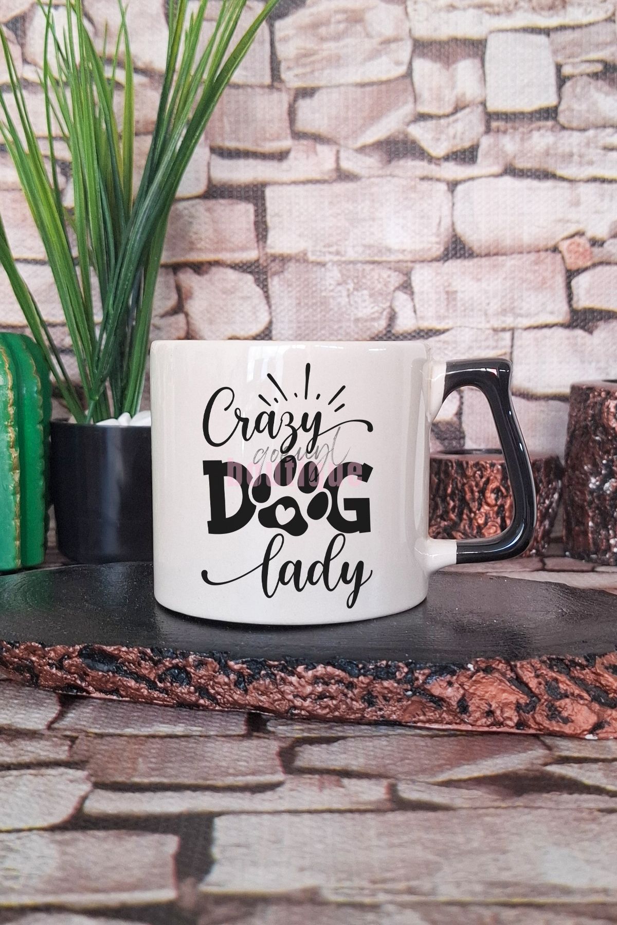 qoeuyl boutique Crazy Dog Lady Baskılı Köpek Delisi Kadın Köpeksever Hediyelik Kulplu Kupa Bardak
