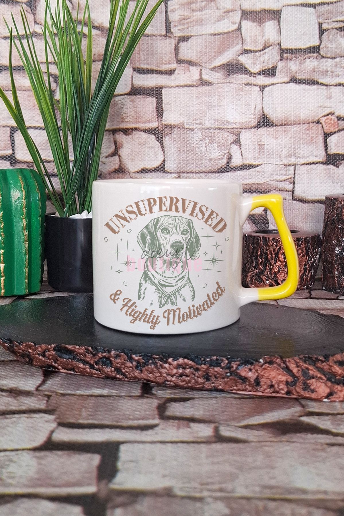 qoeuyl boutique Unsupervised & Highly motivated Yazılı Komik Köpek Esprisi Hediyelik Kulplu Kupa Bardak