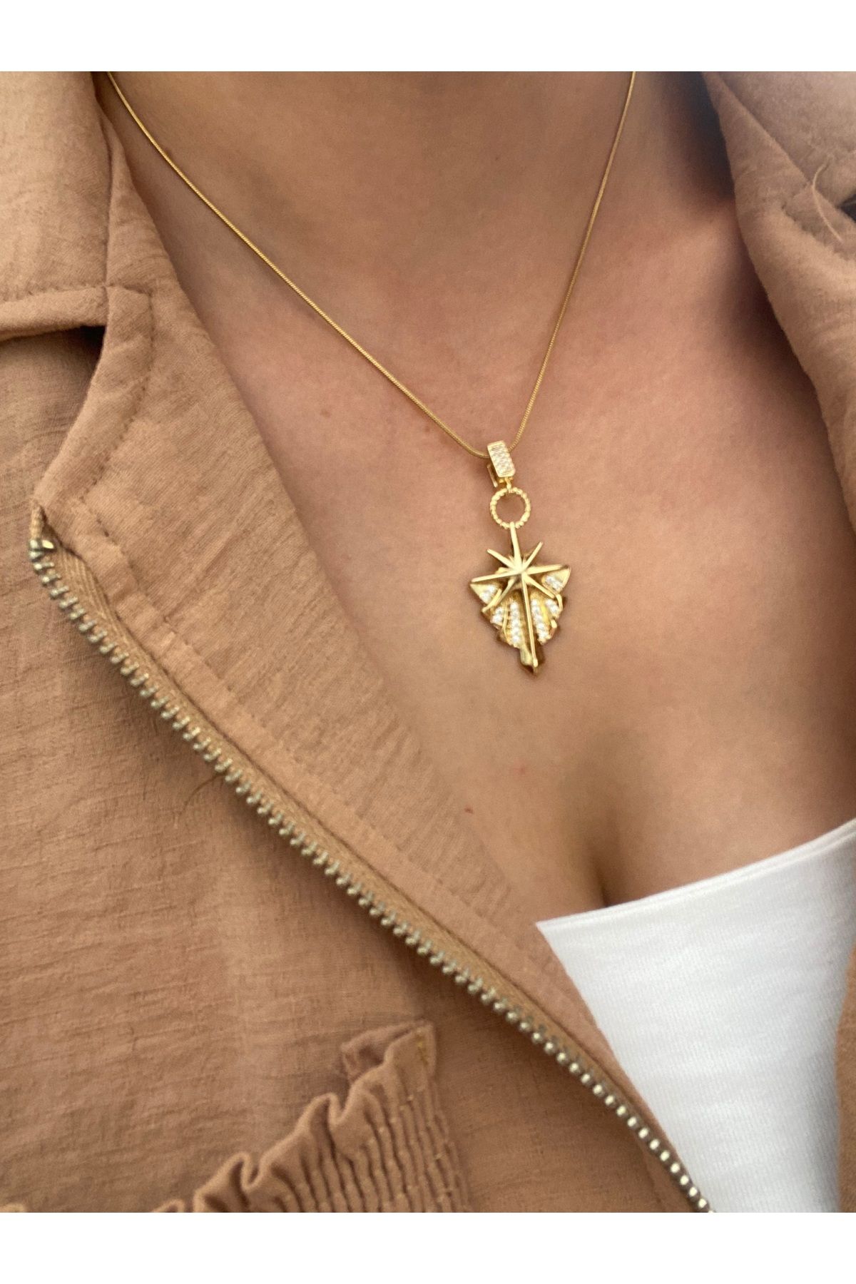 Byoz store Kuzey yıldızı altın kaplama çelik gold kolye deniz havuz kullanılabilir kararma yapmaz