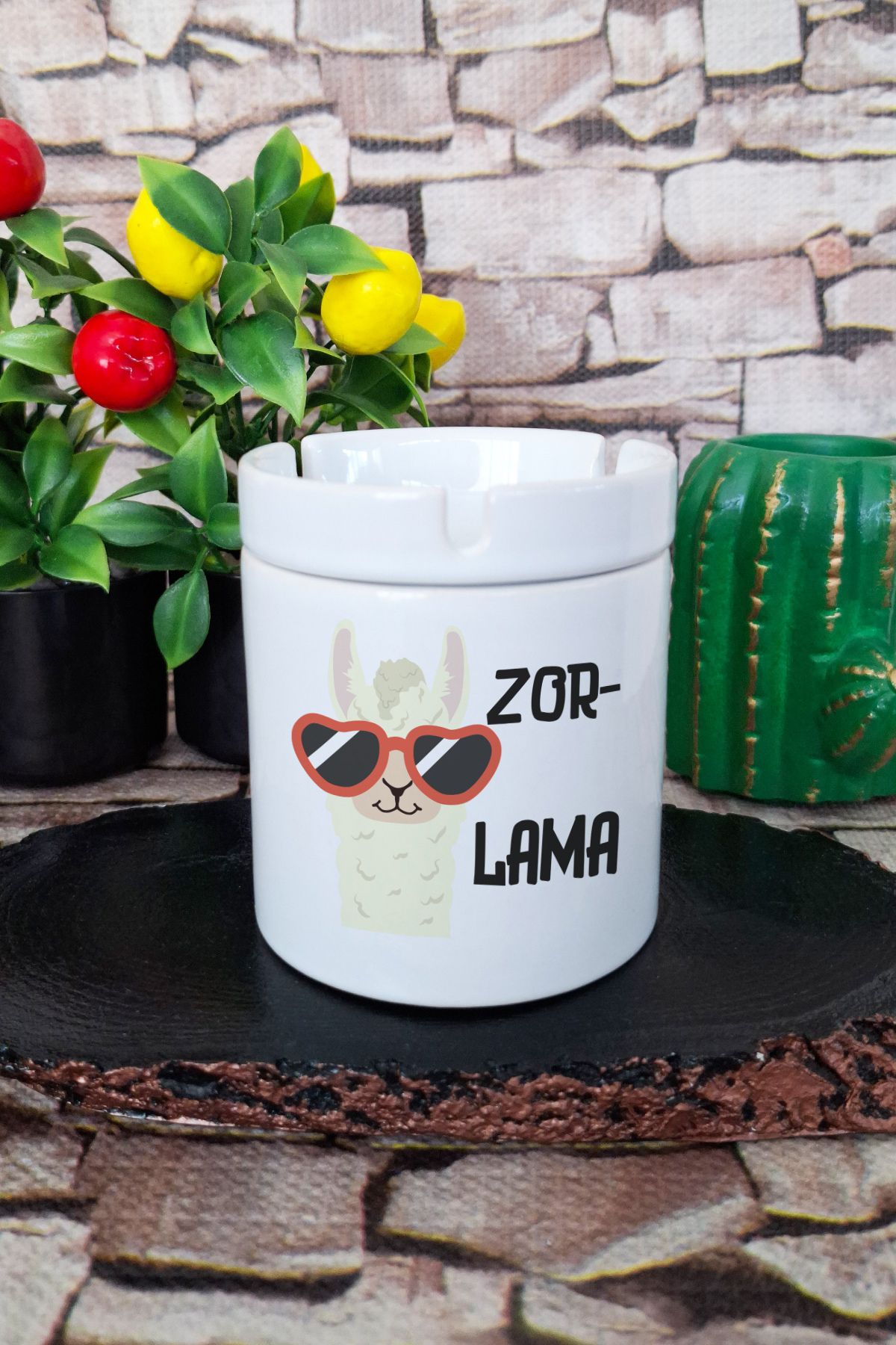 qoeuyl boutique Zorlama-Lama Eğlenceli Komik Hediyelik Baskılı Seramik Kapaklı Kokusuz Küllük