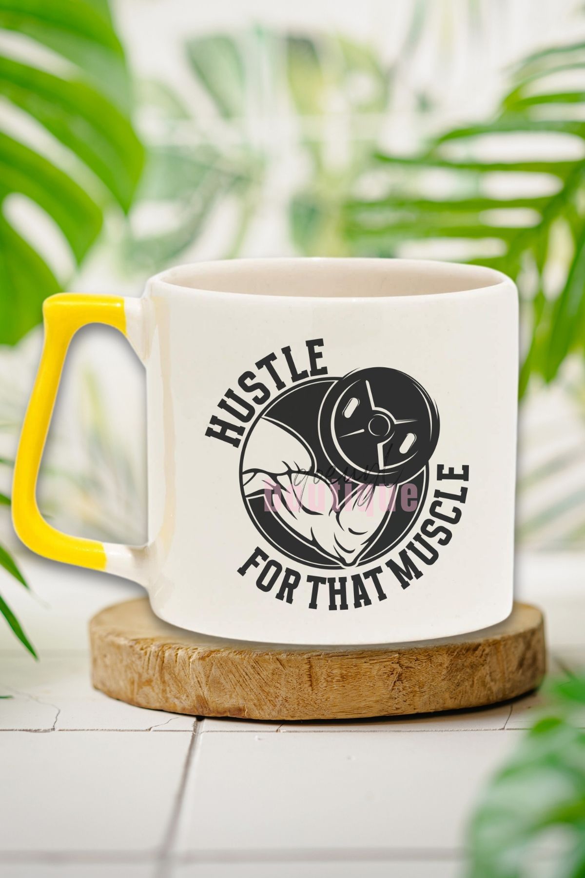 qoeuyl boutique Hustle For That Muscle Yazılı Gym Spor Kas Yapma Azmi Hediyelik Kulplu Kupa Bardak