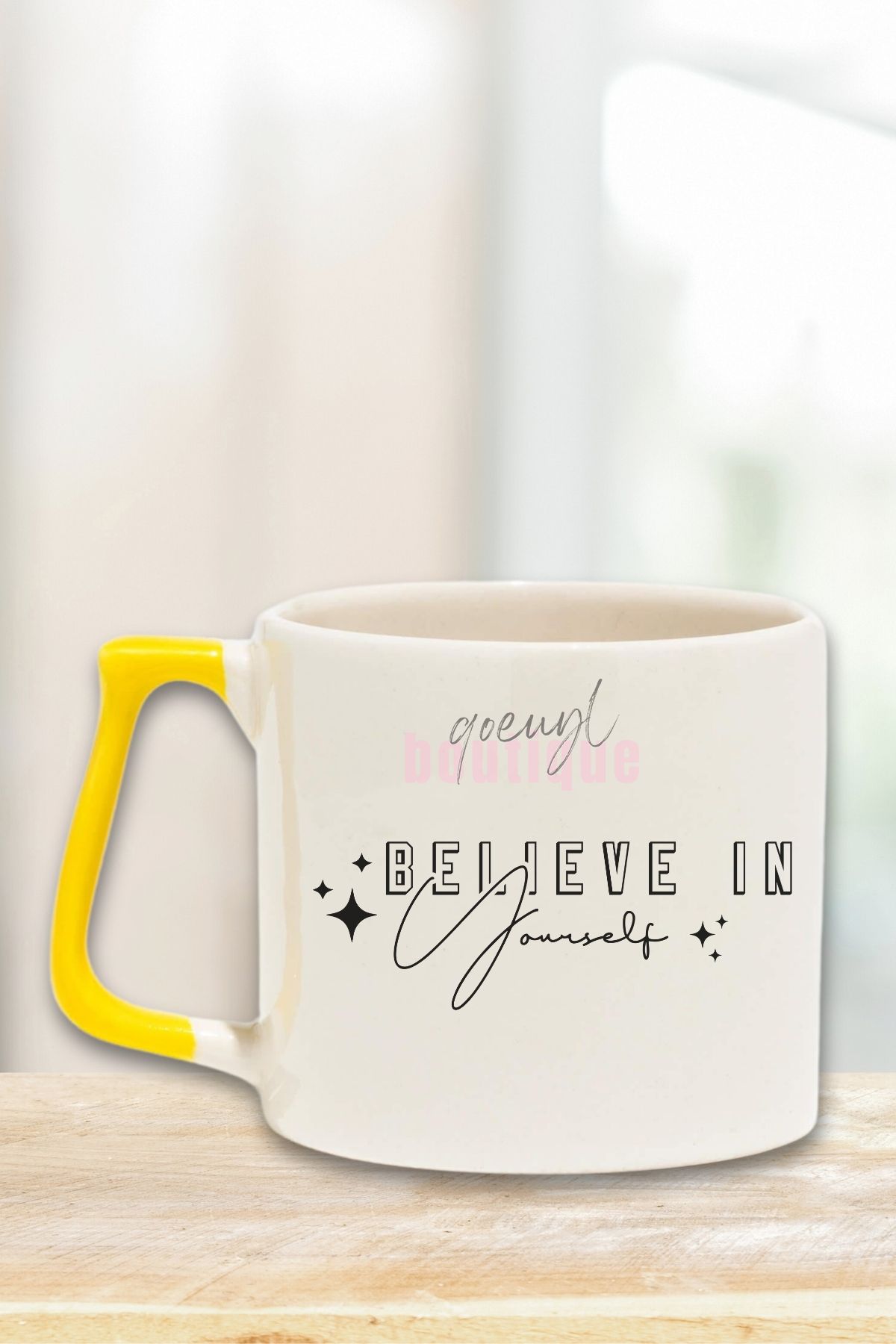 qoeuyl boutique Believe In Yourself Yazılı Kendine İnan Manifest Güven Hediyelik Kulplu Kupa Bardak
