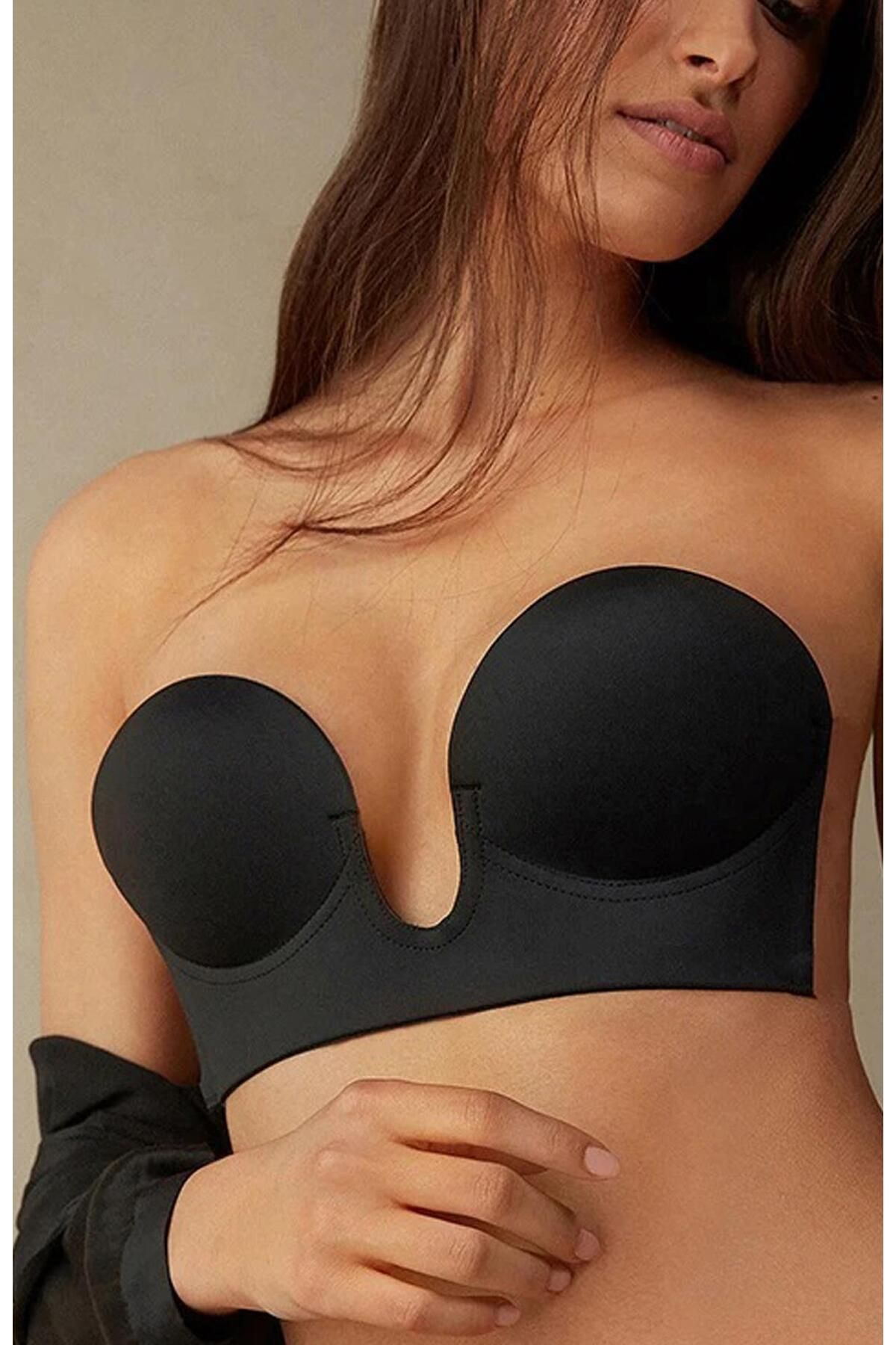Marjill Desteksiz Balenli Mikrofiber Askısız Straplez Push Up Hayalet Silikonlu Sütyen