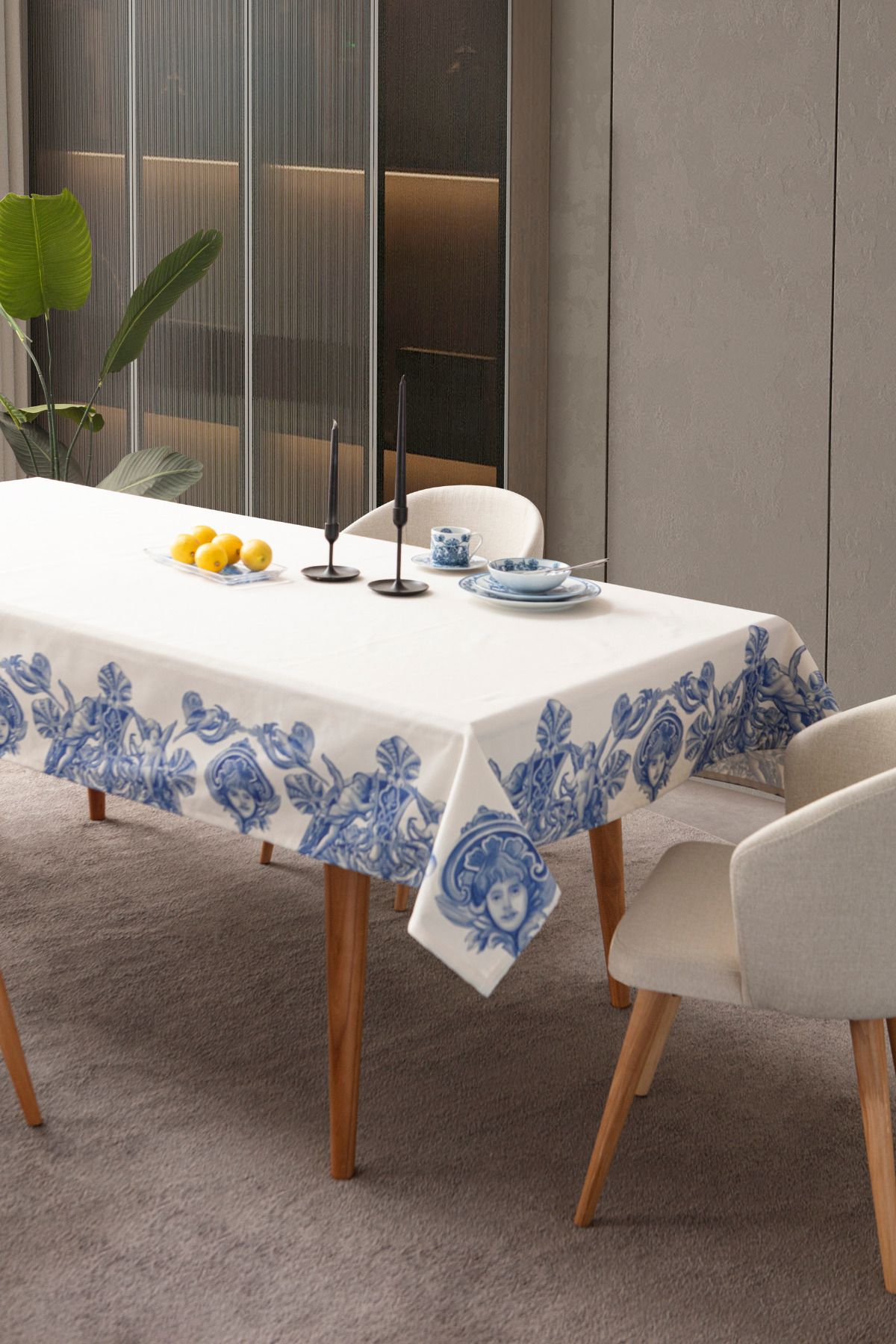 BUGİ HOME COLLECTİON Azure Blue, Yemek Masası, Mutfak Masa Örtüsü 150x250