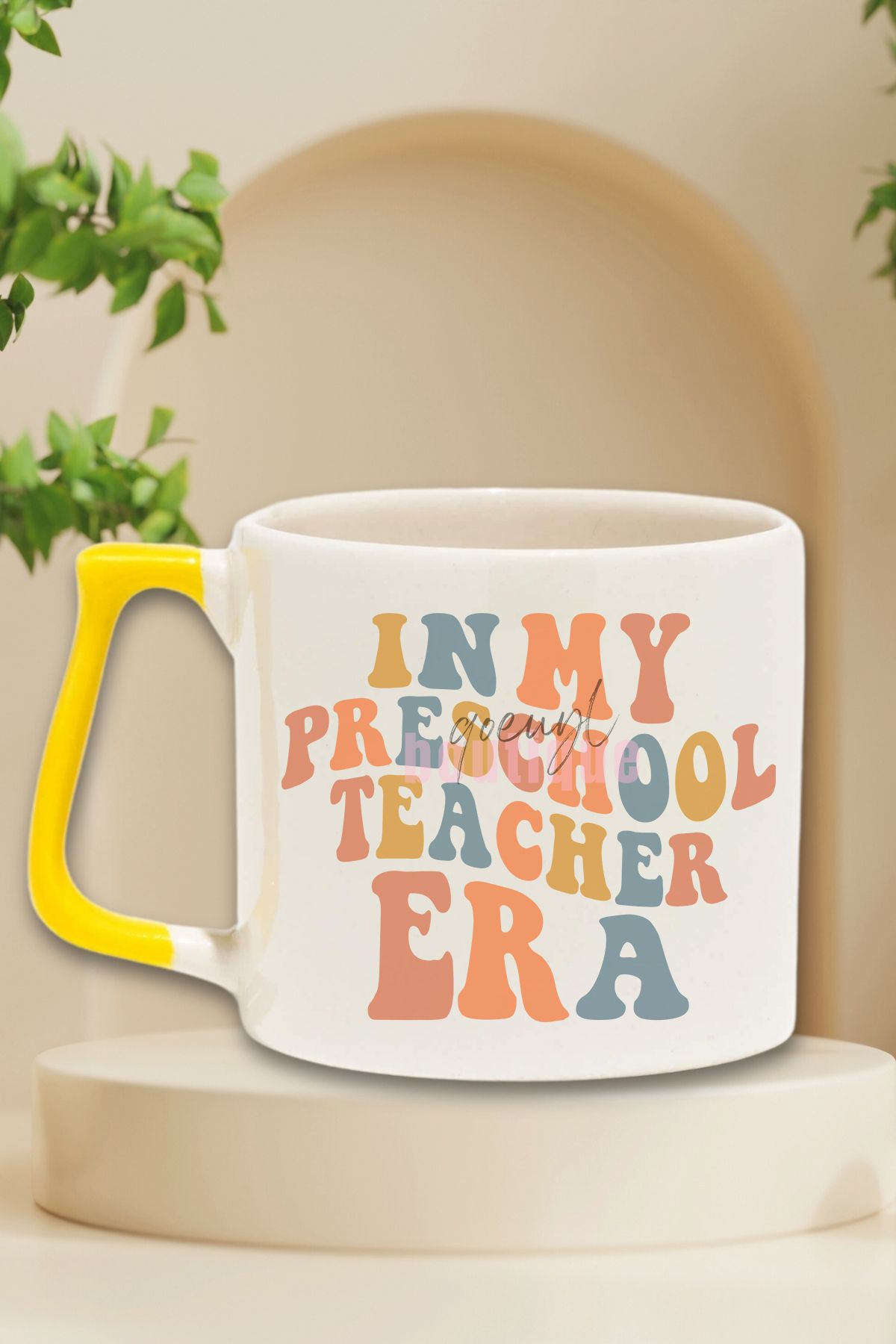qoeuyl boutique In My Preschool Teacher Era Baskılı Okul Öncesi Öğretmeni Hediyelik Kulplu Kupa Bardak