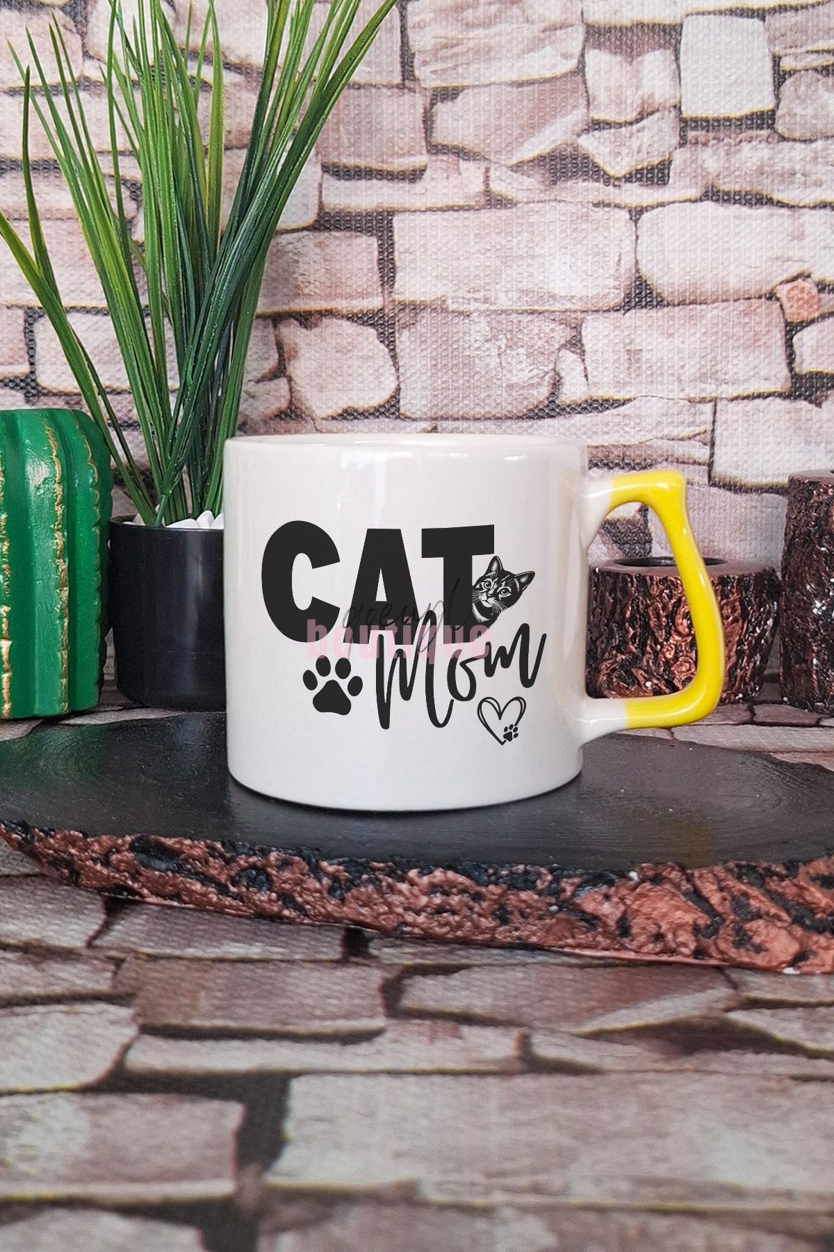 qoeuyl boutique Cat Mom Kedi Annesi Kedisever Sevimli Hediyelik Kulplu Kupa Bardak