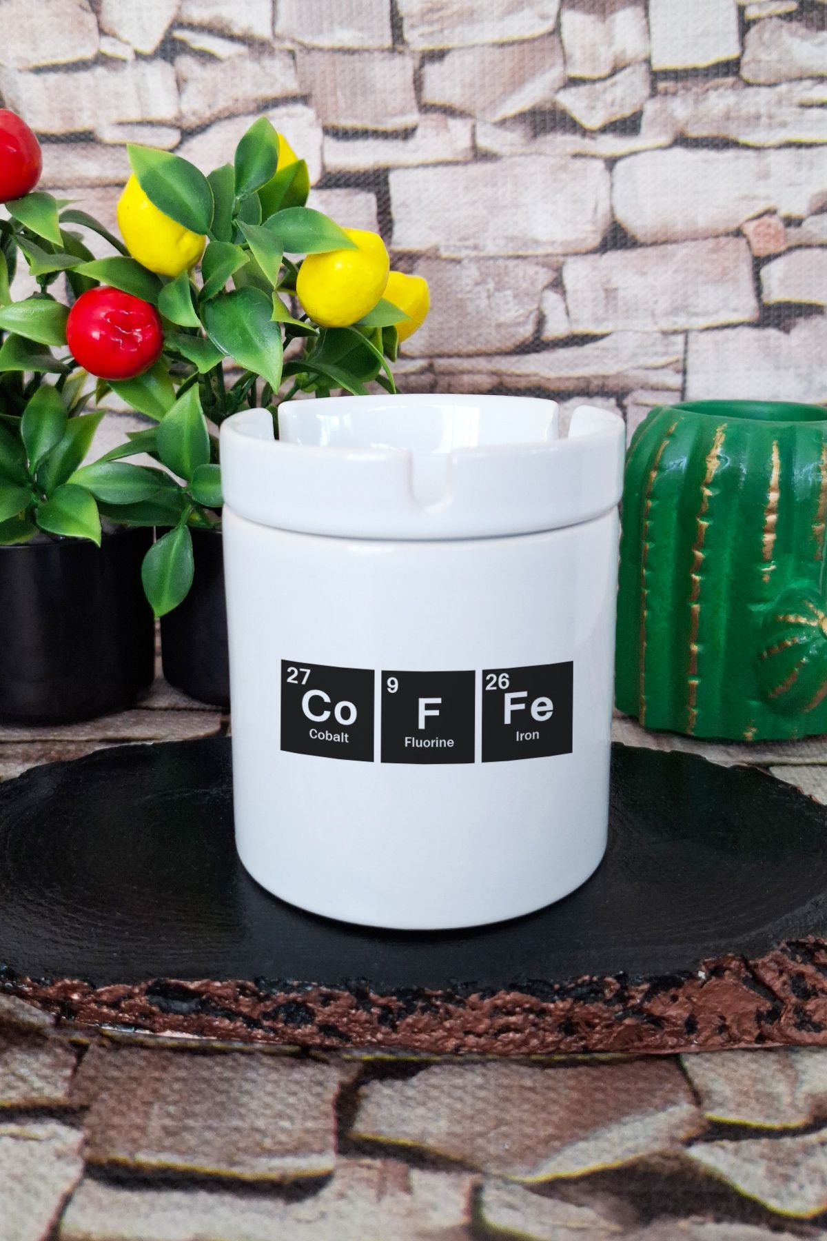 qoeuyl boutique Coffee Periyodik Tablo Öğrenci Eğlenceli Hediye Baskılı Seramik Kapaklı Kokusuz Küllük