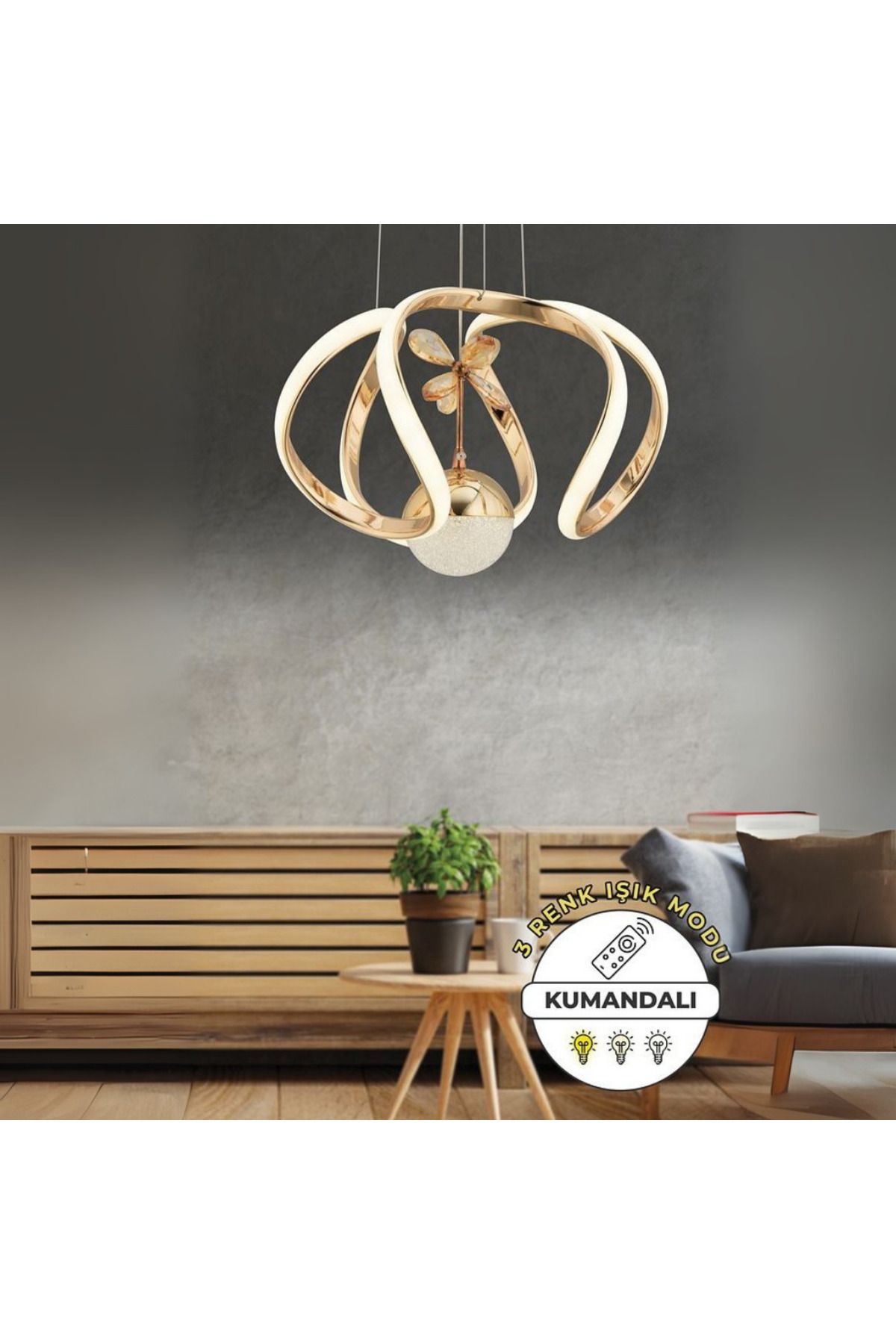 neeko MİLOS Kumandalı 3 Renk Dimmerli LED Sarkıt Avize – Modern Gold Kaplama