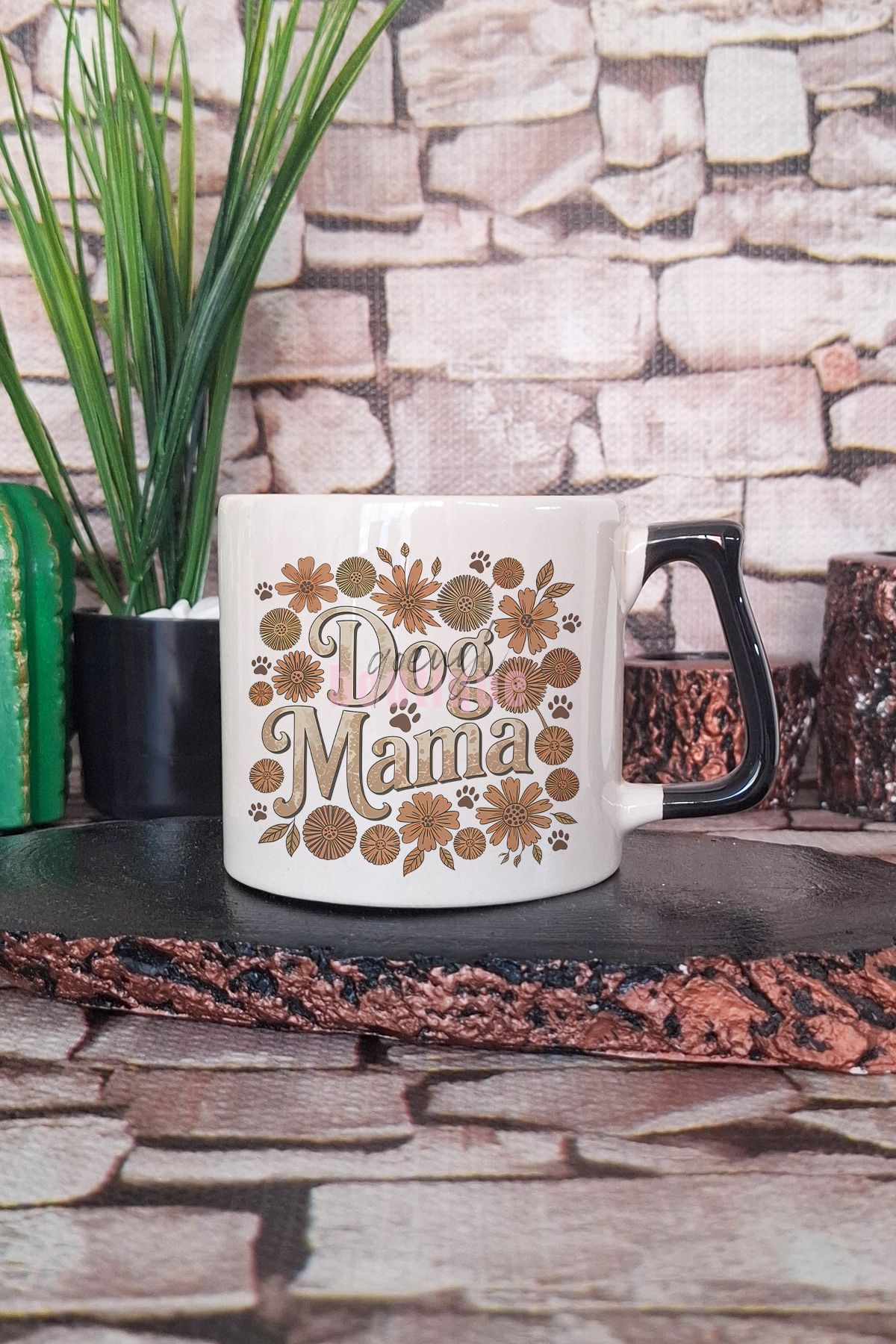 qoeuyl boutique Boho Dog Mama Floral Baskılı Bohem Köpek Annesi Çiçekli Hediyelik Kulplu Kupa Bardak