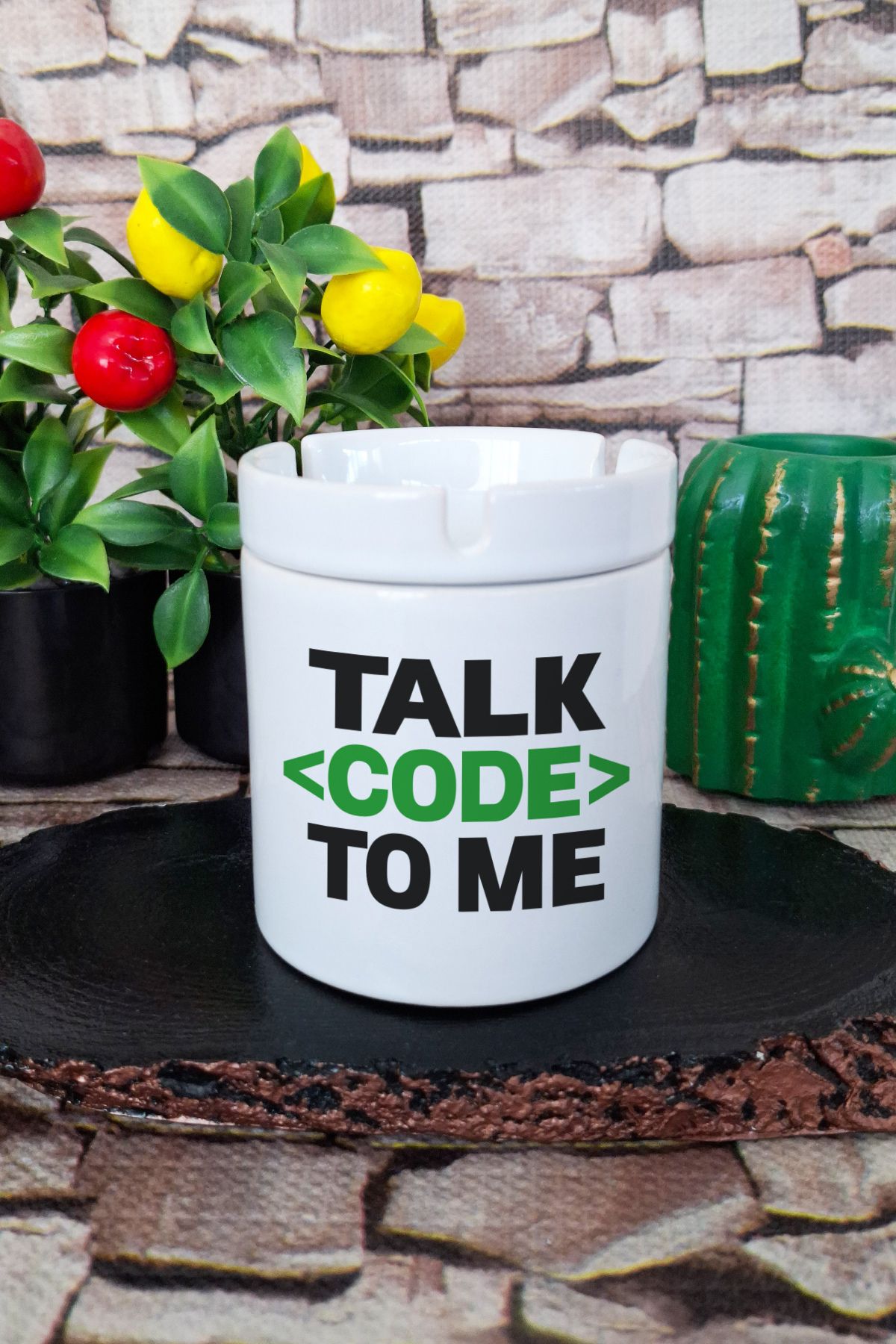 qoeuyl boutique Talk Code To Me Yazılımcı Mühendis Hediye Baskılı Seramik Kapaklı Kokusuz Küllük