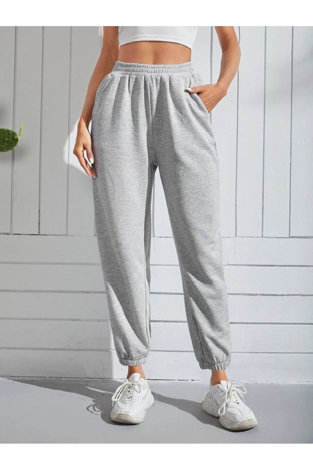 özcstore GRİ GÜNLÜK ALT LASTİK PAÇA RAHAT GİYİM MEVSİMLİK EŞOFMAN ALTI UNİSEX ERKEK