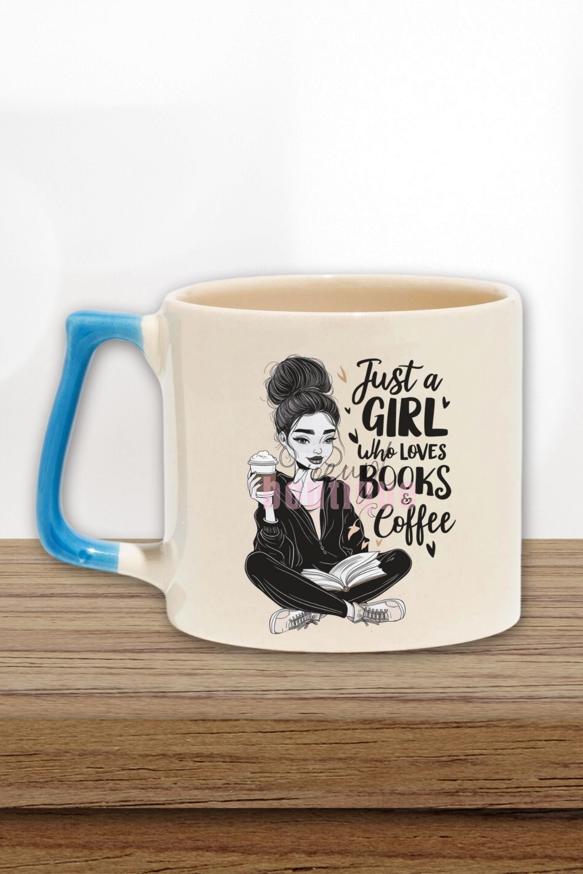 qoeuyl boutique Just A Girl Who Loves Books Coffee 2 Baskılı Kitap Kahve Hediyelik Kulplu Kupa Bardak