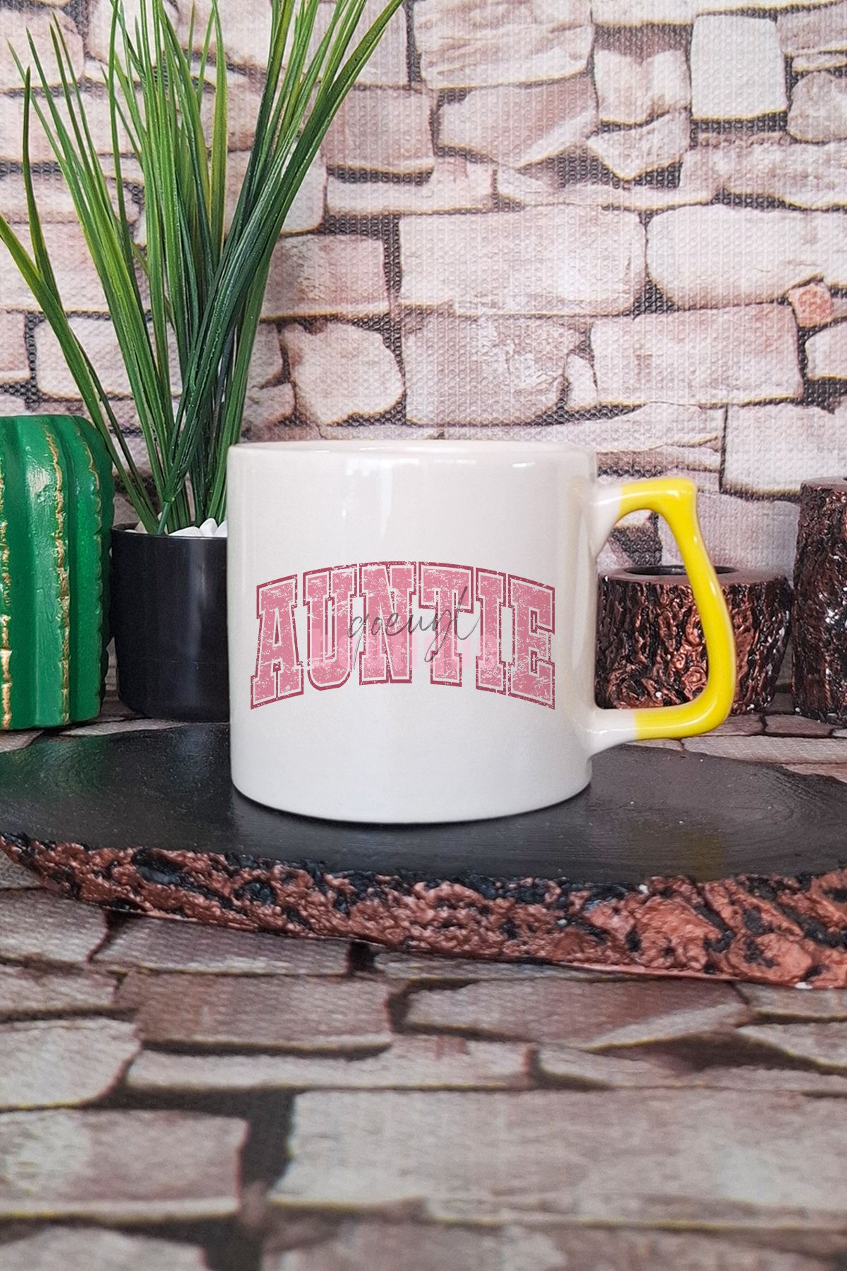 qoeuyl boutique Aunt Minimalist Baskılı Sade Hala Teyze Hediyelik Kulplu Kupa Bardak