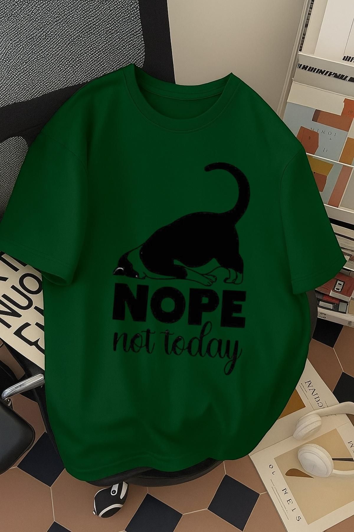SOHR Unisex Erkek/Kadın Nope Not Today Renkli Baskılı Oversize Pamuklu T-Shirt