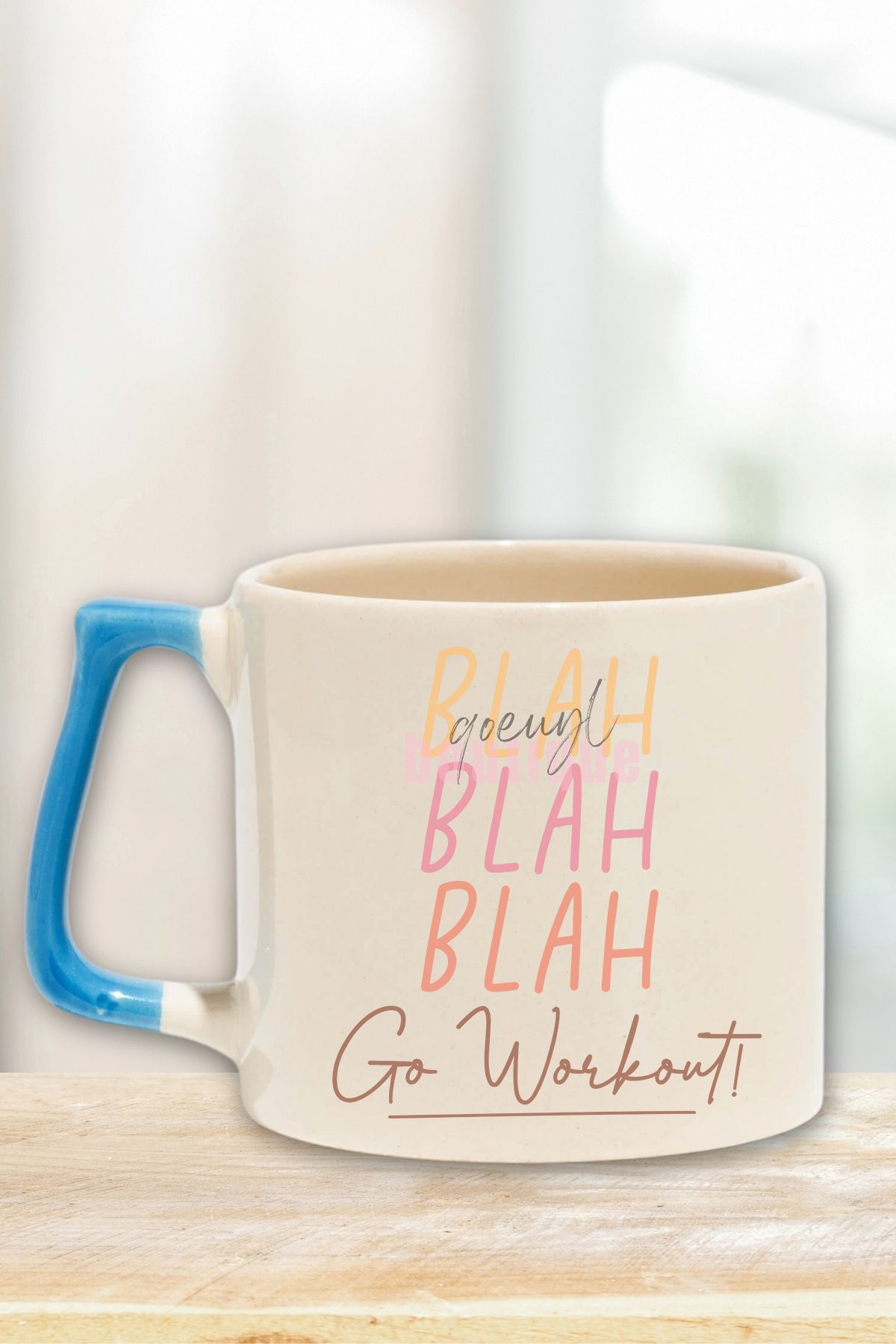 qoeuyl boutique Blah Blah Blah Go Workout! Yazılı Komik Gym Spor Motivasyonu Hediyelik Kulplu Kupa Bardak