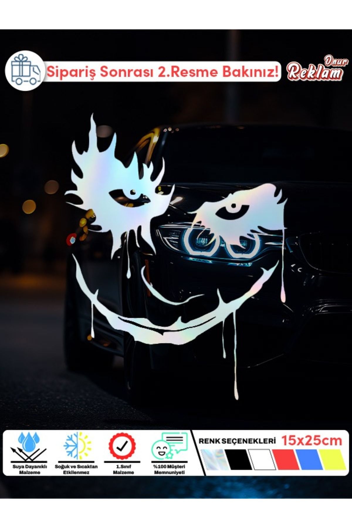 Onur Reklam Joker Gülümseme Araba Stickerı – 15x25 cm Suya Dayanıklı Çıkartma