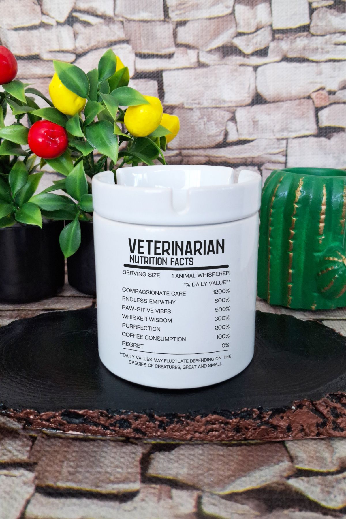 qoeuyl boutique Veteriner Hekim Veterinarian Nutrition Facts Hediyelik Baskılı Seramik Kapaklı Kokusuz Küllük