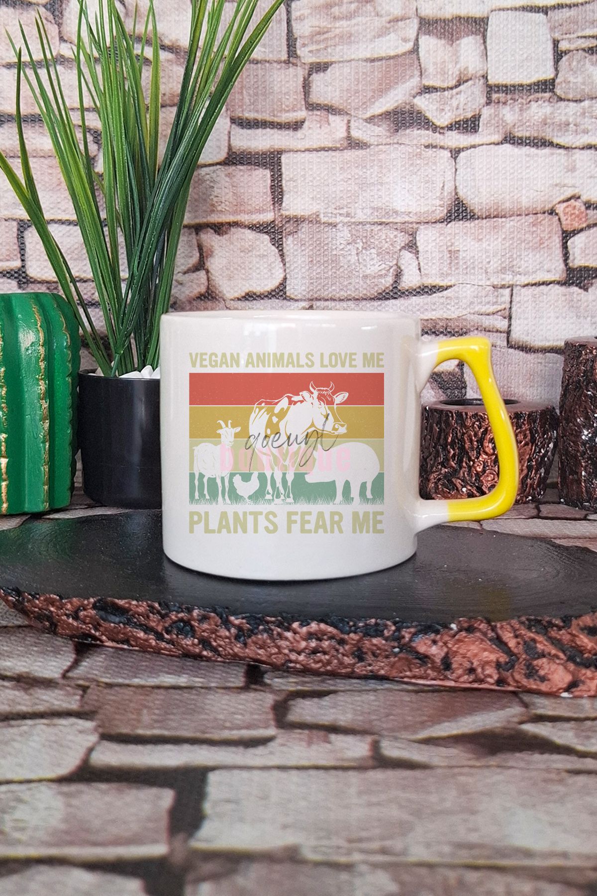 qoeuyl boutique Vegan Baskılı Hediyelik Kulplu Kupa Bardak