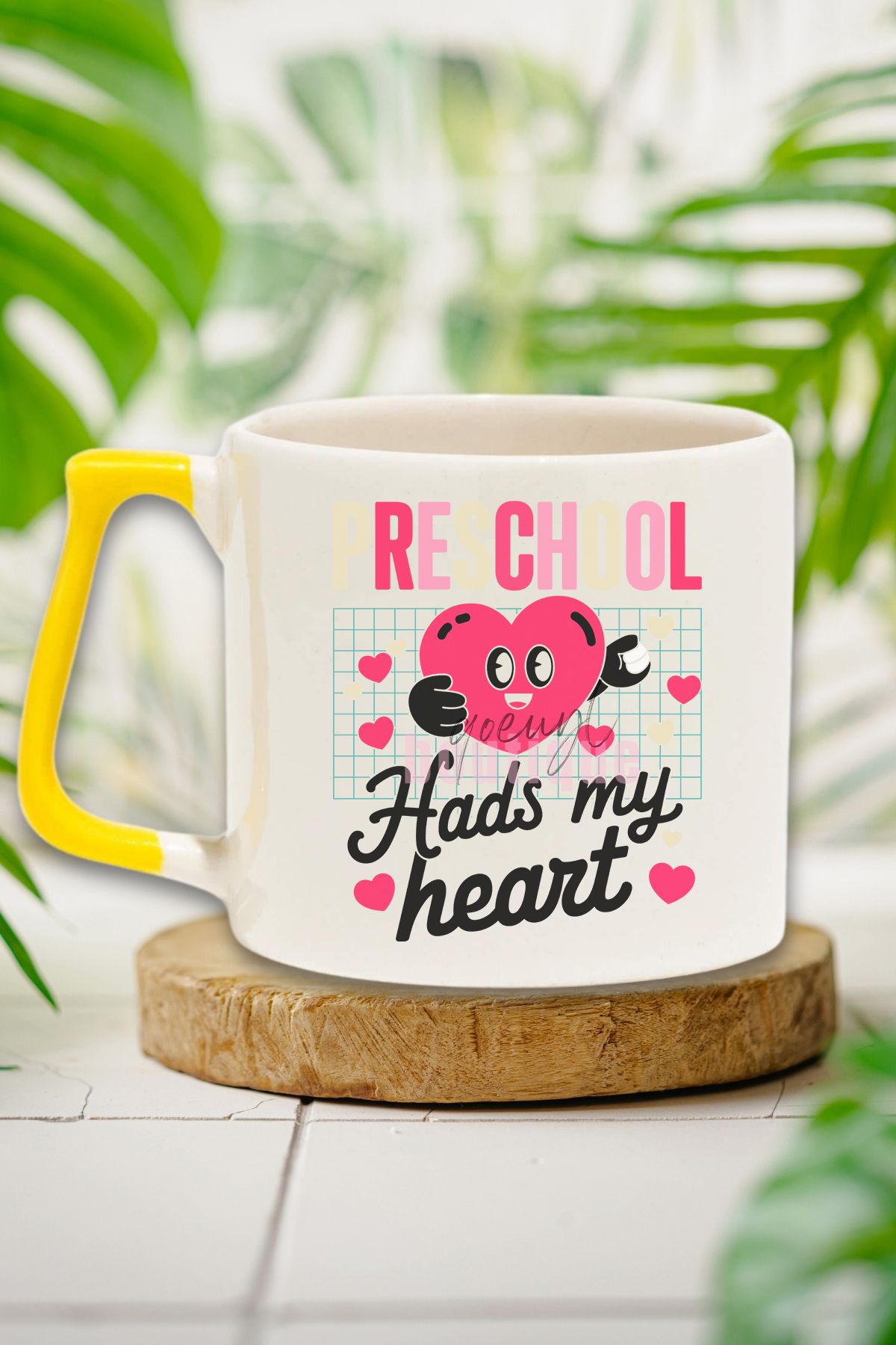 qoeuyl boutique Preschool Teacher Hads My Heart Baskılı Okul Öncesi Hediyelik Kulplu Kupa Bardak