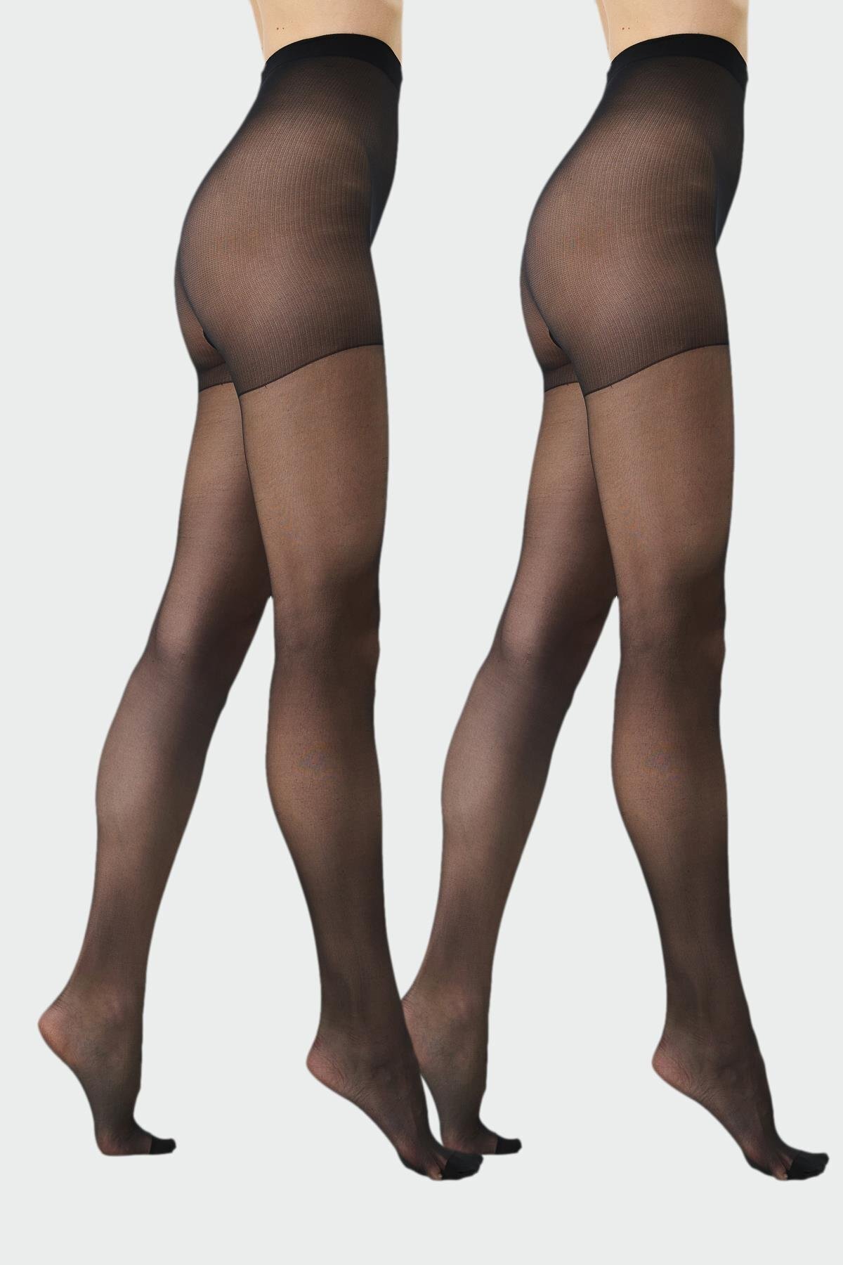 C&City İnce Büyük Beden 15 Denye 2'li Külotlu Çorap Siyah/Siyah