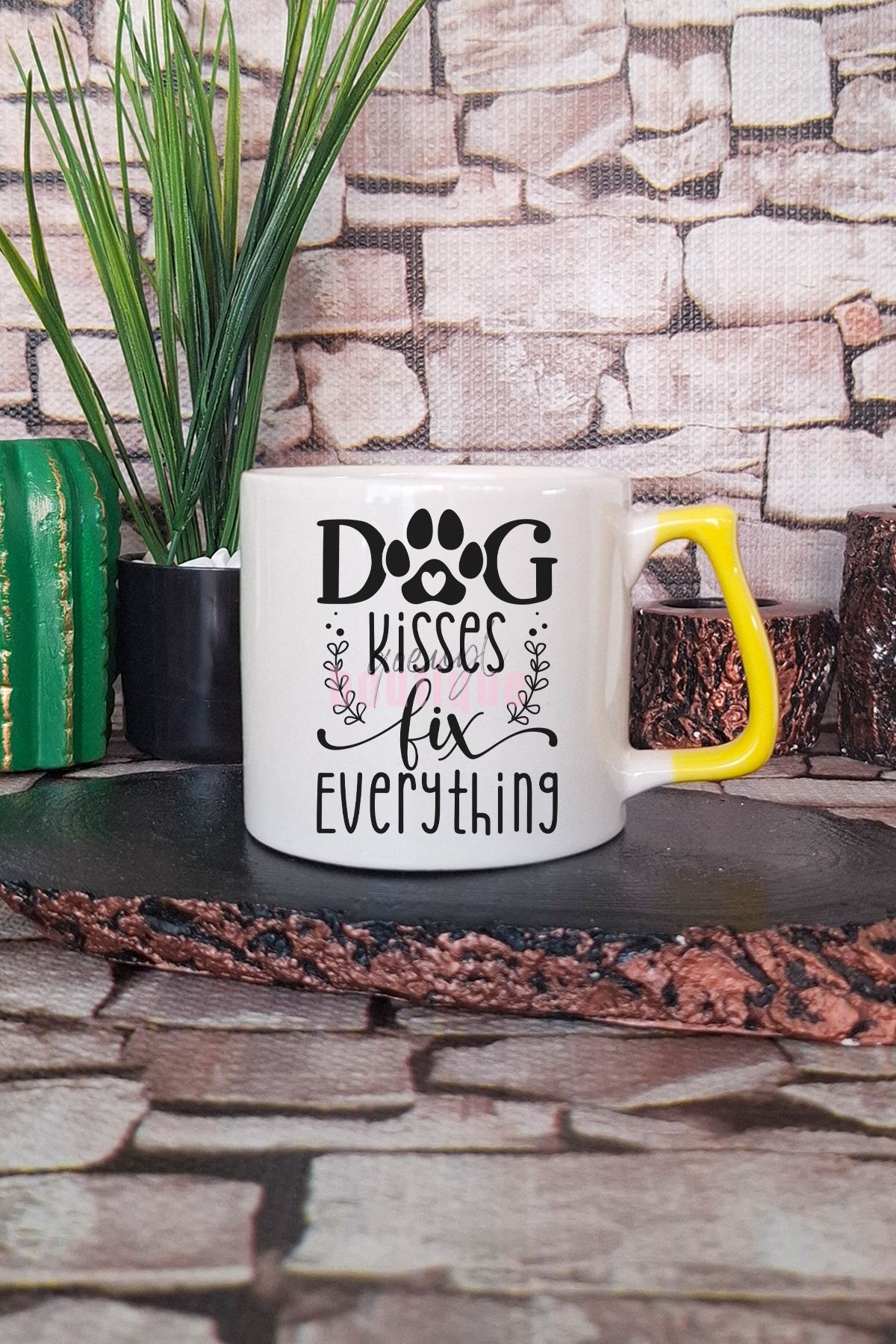 qoeuyl boutique Dog Kisses Fix Everything Yazılı Köpeksever Sevgi Terapisi Hediyelik Kulplu Kupa Bardak