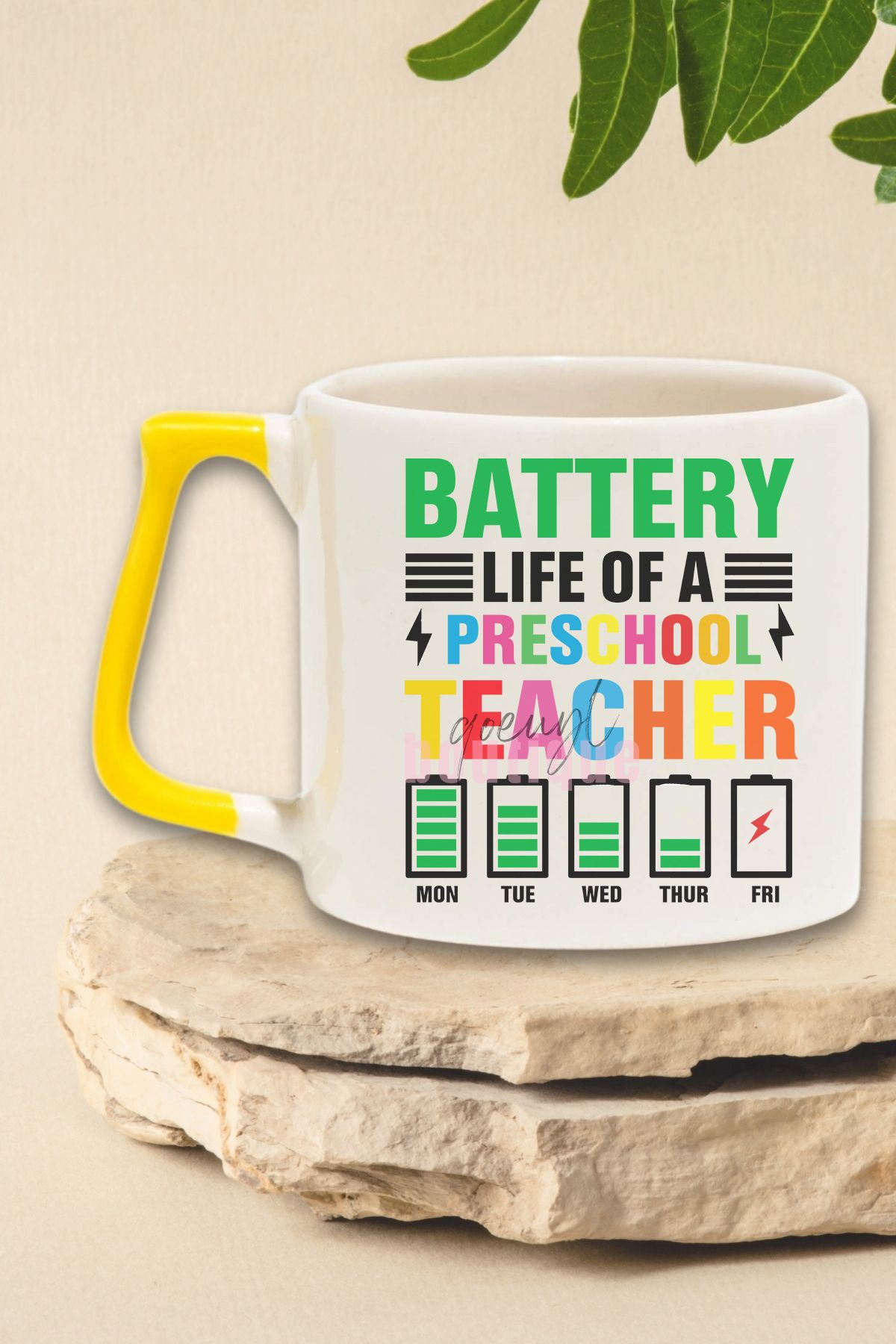 qoeuyl boutique Battery Life Of A Preschool Baskılı Komik Okul Öncesi Hediyelik Kulplu Kupa Bardak