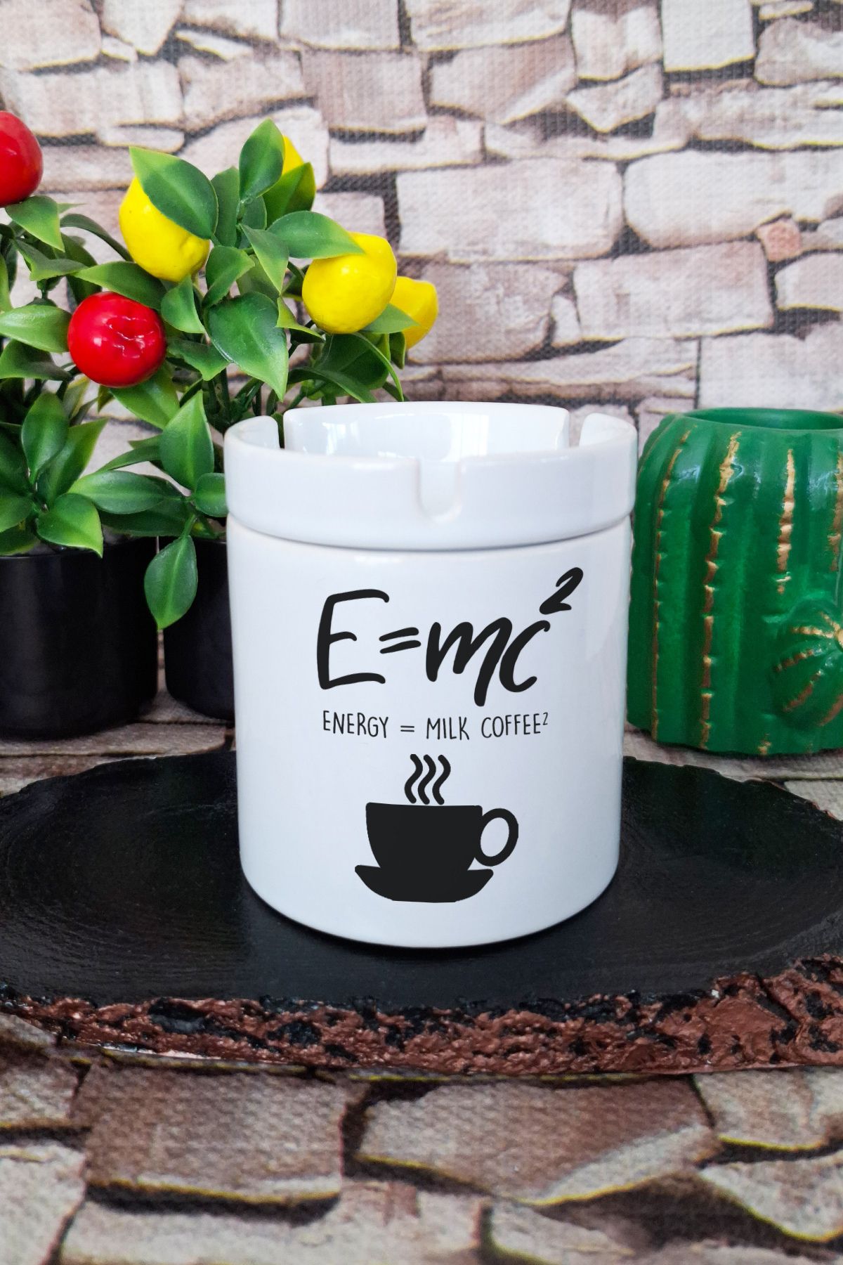 qoeuyl boutique E=mc2 Eğlenceli Kimya Öğrenci Hediye Baskılı Seramik Kapaklı Kokusuz Küllük