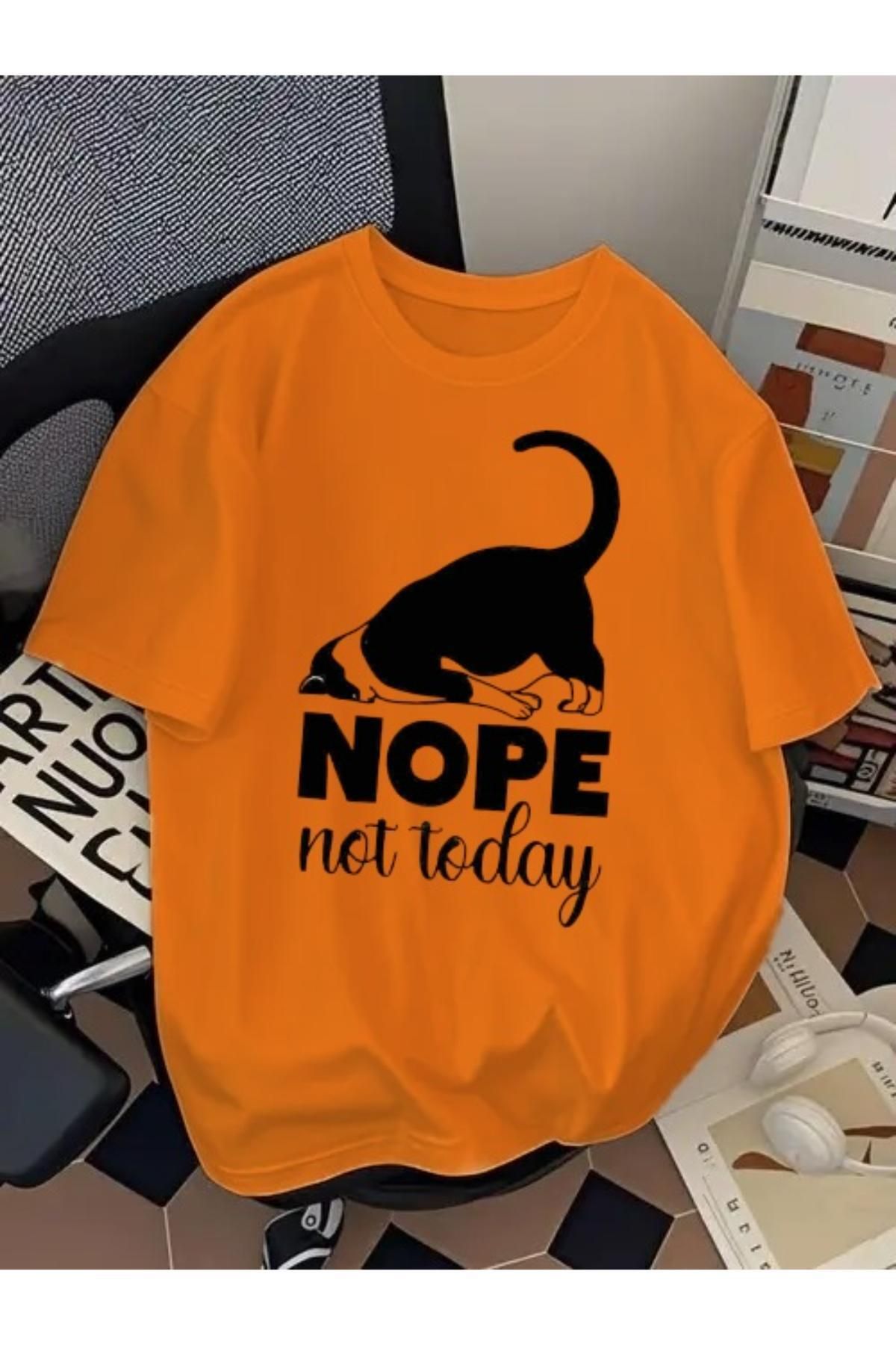 SOHR Unisex Erkek/Kadın Nope Not Today Renkli Baskılı Oversize Pamuklu T-Shirt