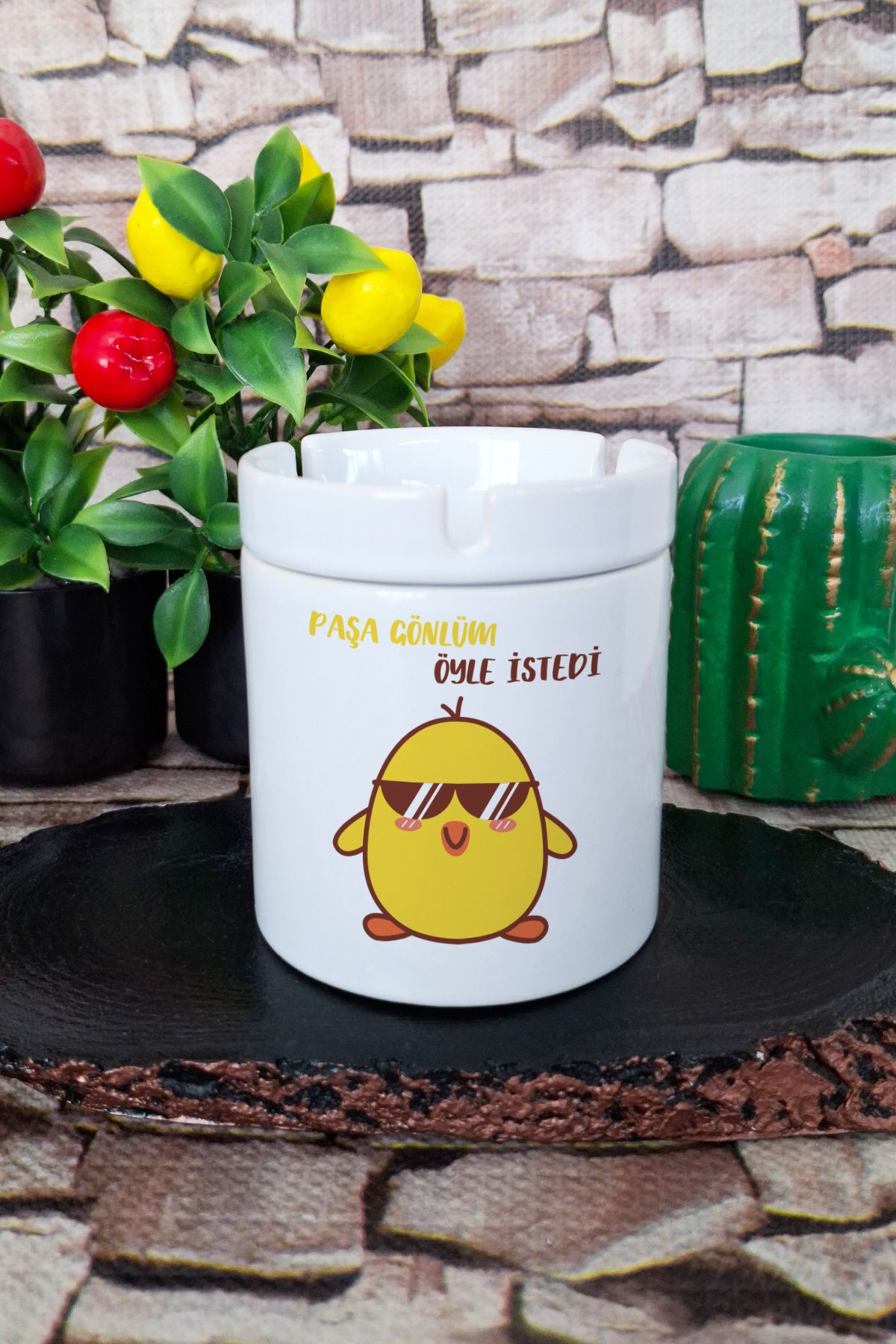 qoeuyl boutique Paşa Gönlüm Öyle İstedi Baskılı Seramik Kapaklı Kokusuz Küllük