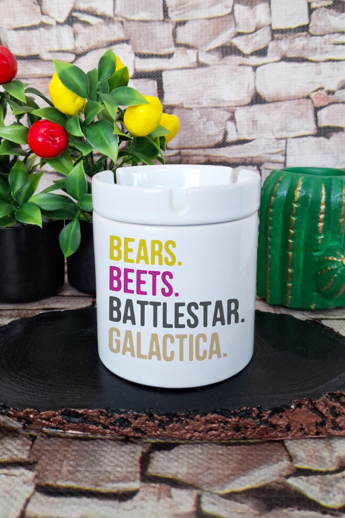 qoeuyl boutique Bears Beetes Battlestar Galactica The Office Baskılı Seramik Kapaklı Kokusuz Küllük