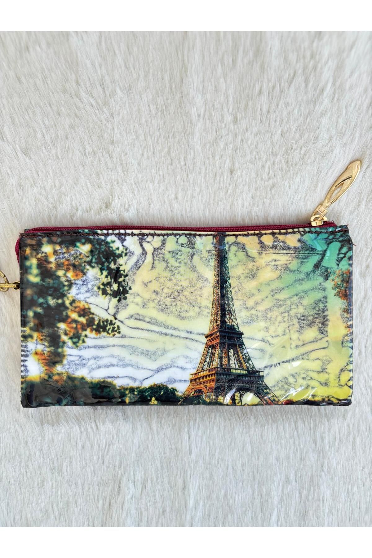 AyKoş aksesuar PARİS EYFEL KULESİ ASKILI CLUTCH PORTFÖY ÇANTA CÜZDAN