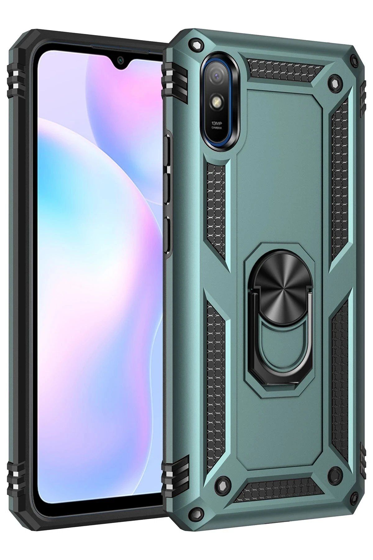 Toptan Bulurum Xiaomi Redmi 9A Kılıf Sofya Yüzüklü Silikon Kapak - Yeşil
