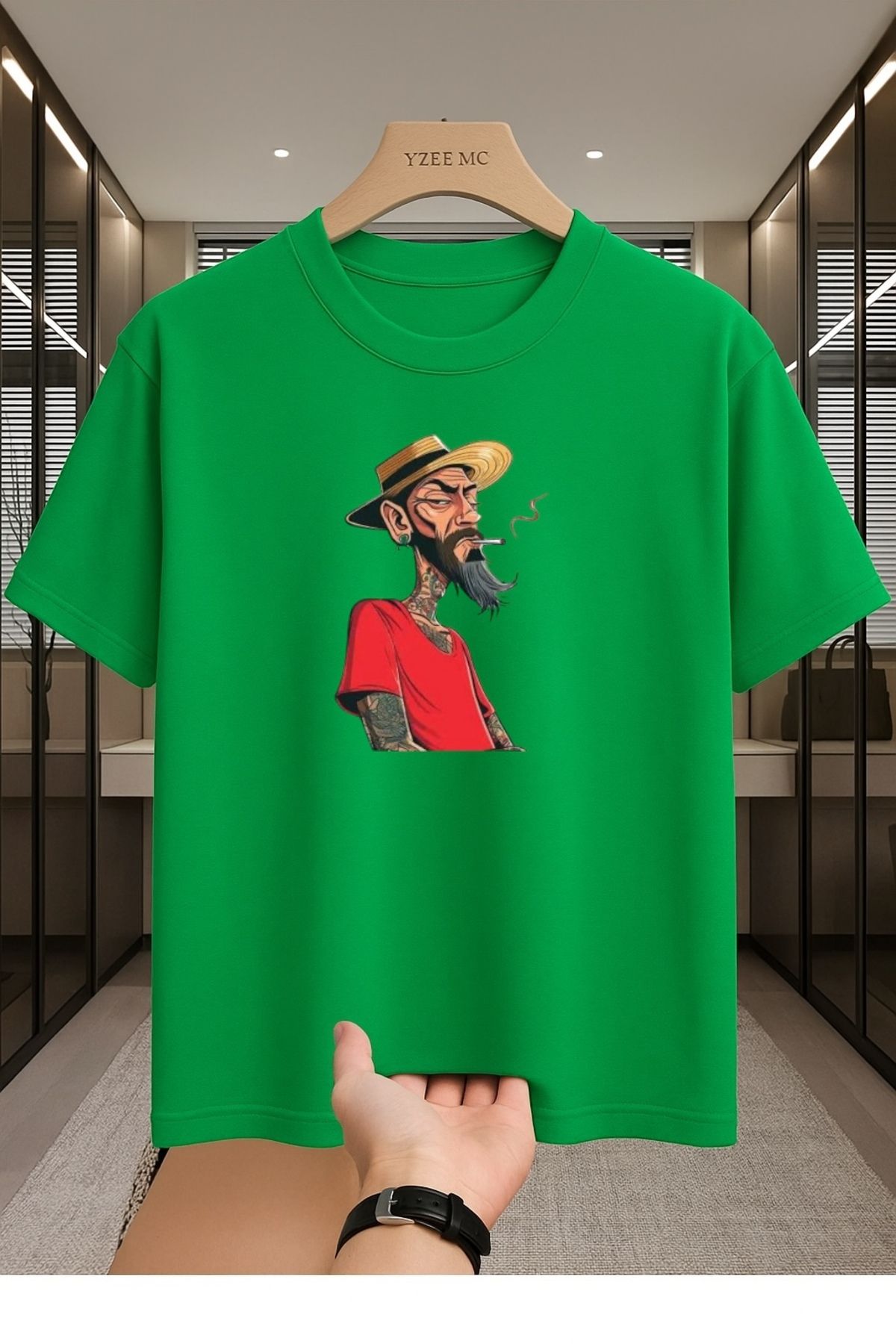 Madali Boutique Gettho Adam Baskılı Unisex Bisiklet Yaka Pamuk Oversize Boyfriend T-Shirt
