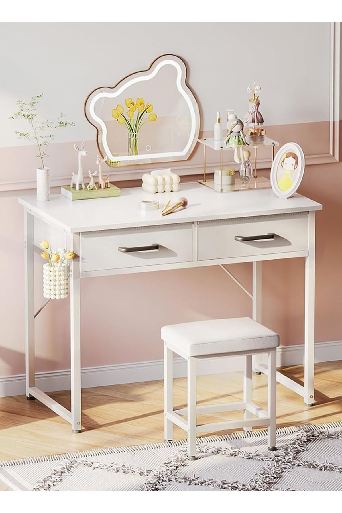 sharpdo-Modern Home Multifunctional Dressing Table with Double Drawer Storage 3