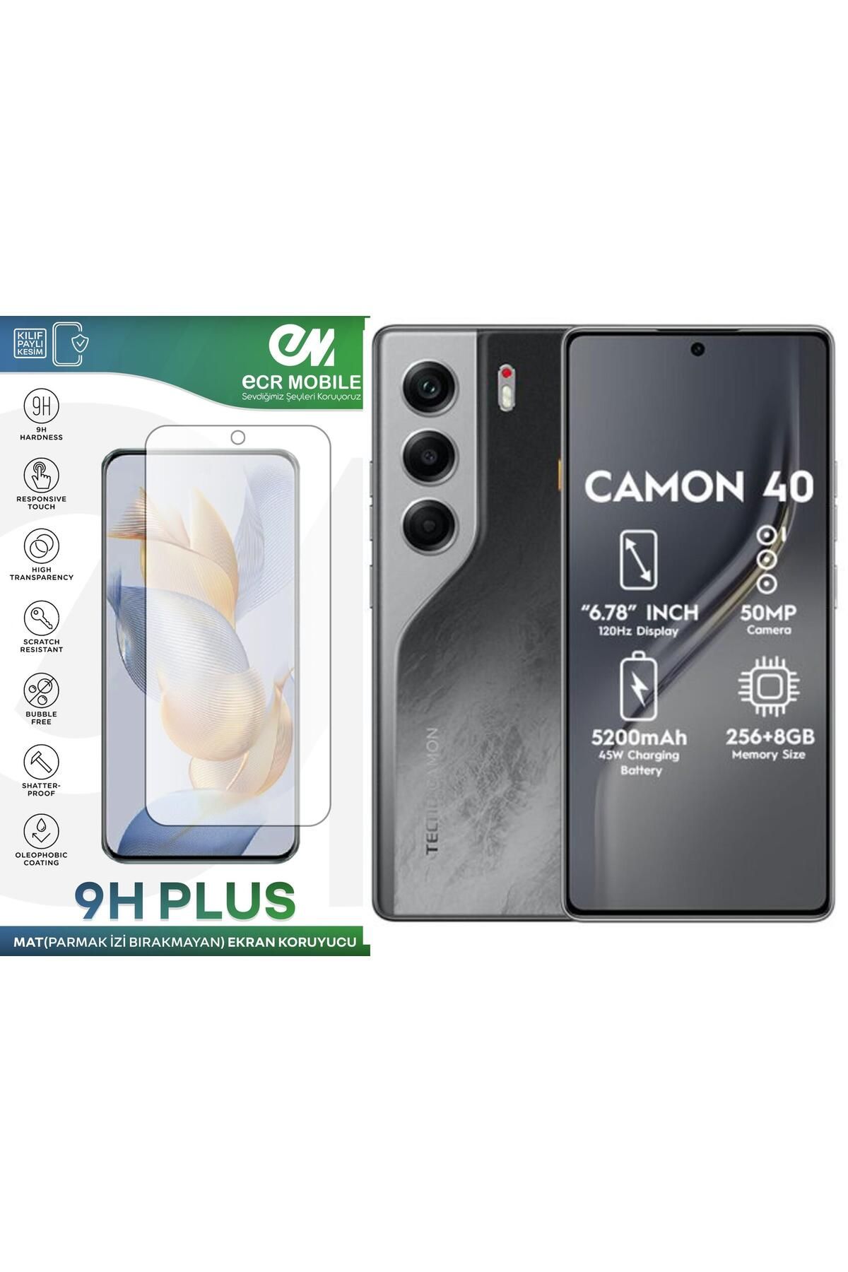 Ecr Mobile Tecno Camon 40 ile Uyumlu MAT Esnek Nano Kırılmayan Ekran Koruyucu