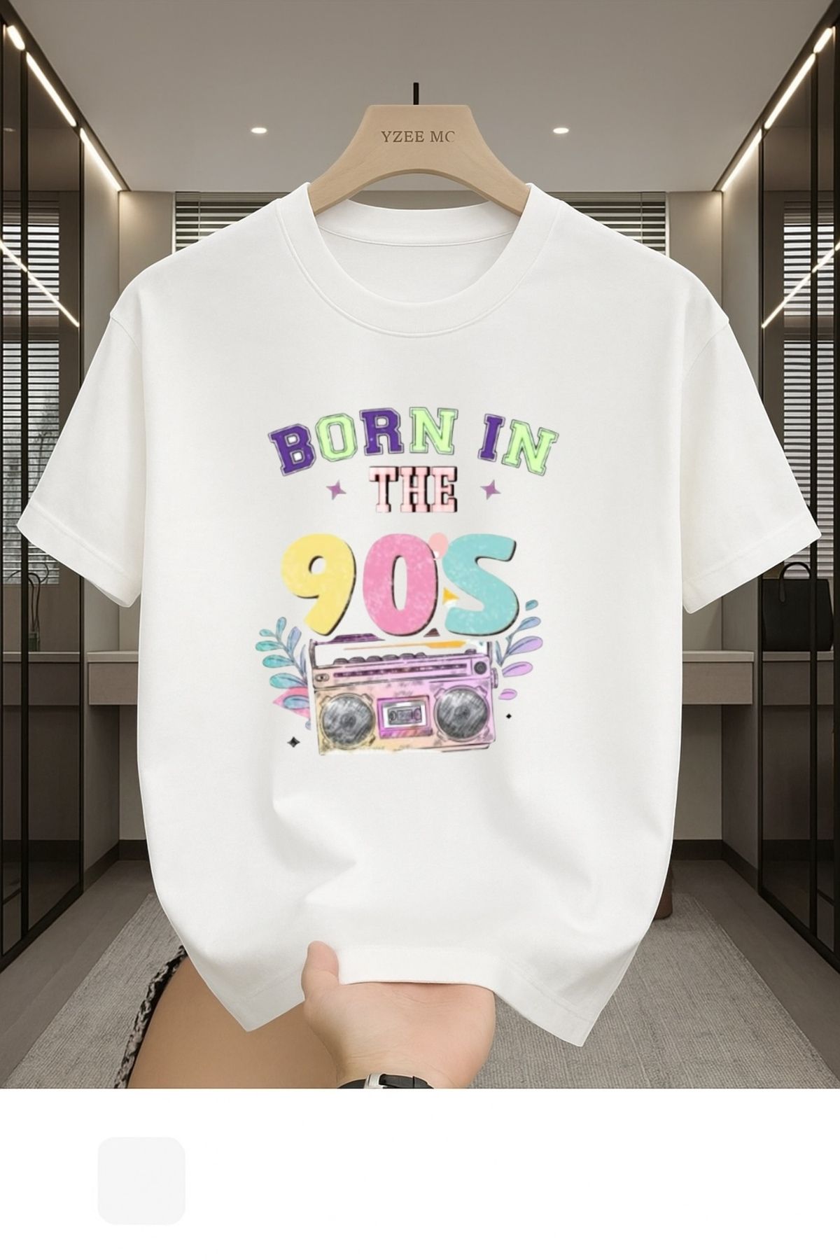Madali Boutique Bron in The 90s Baskılı Unisex Bisiklet Yaka Pamuk Oversize Boyfriend T-Shirt