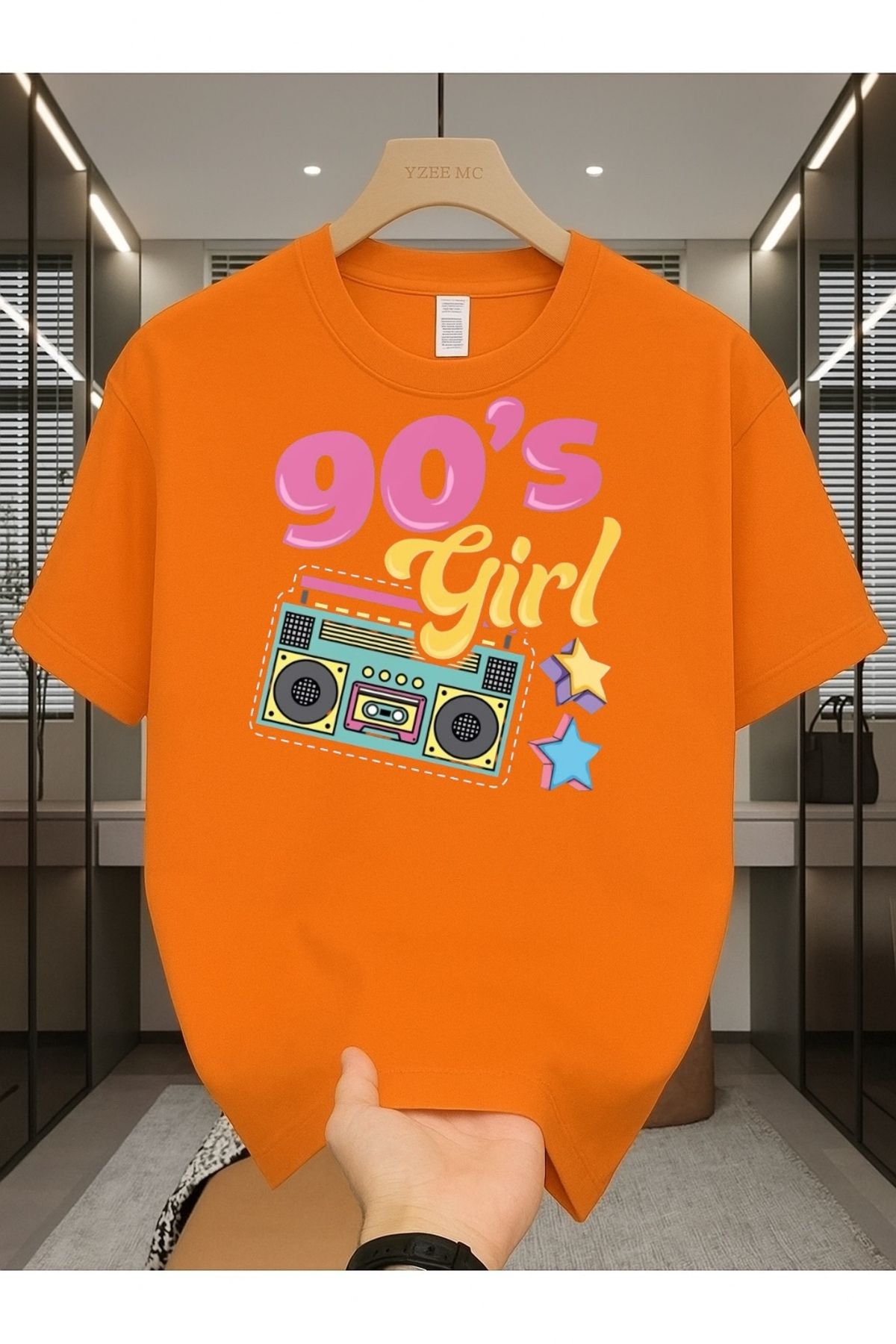 Madali Boutique 90's Girl Baskılı Unisex Bisiklet Yaka Pamuk Oversize Boyfriend T-Shirt