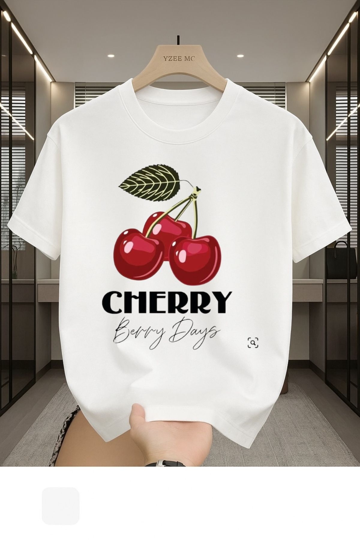 Madali Boutique Cherry Bery Days Baskılı Unisex Bisiklet Yaka Pamuk Oversize Boyfriend T-Shirt