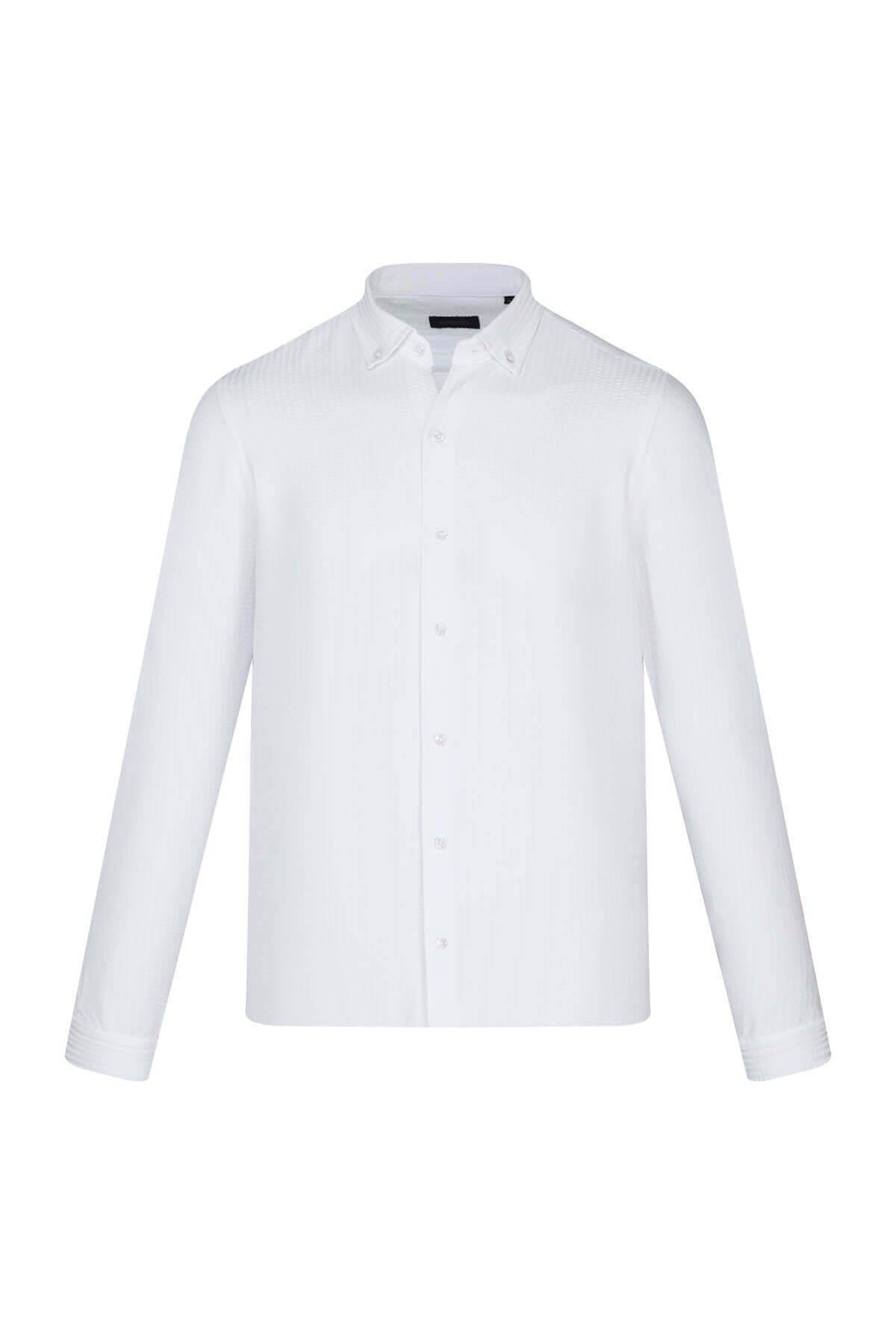 Hatemoğlu Beyaz Comfort Fit Düğmeli Yaka Uzun Kollu Casual Gömlek